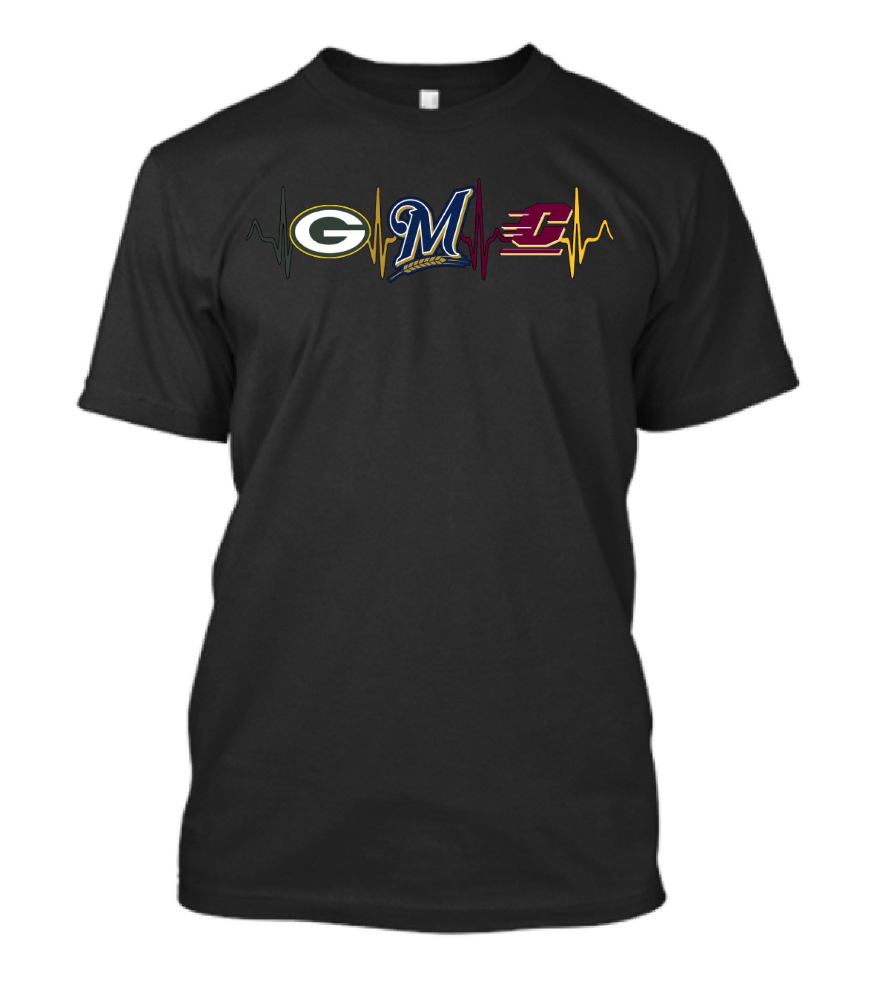 Packers Brewers Central Michigan Heartbeat Logo Fusion T-Shirt