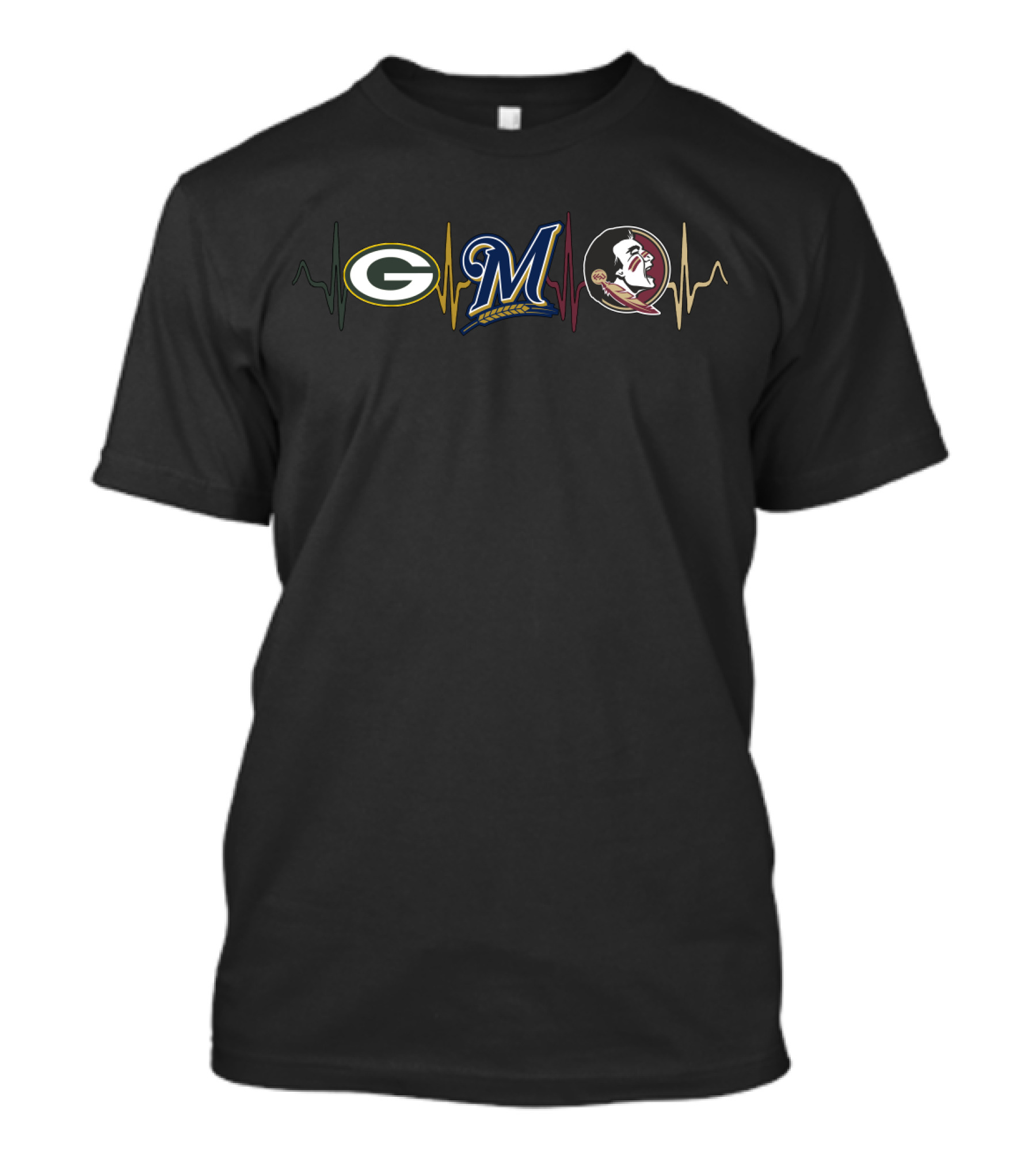Love Packers Brewers Seminoles Heartbeat T-Shirt