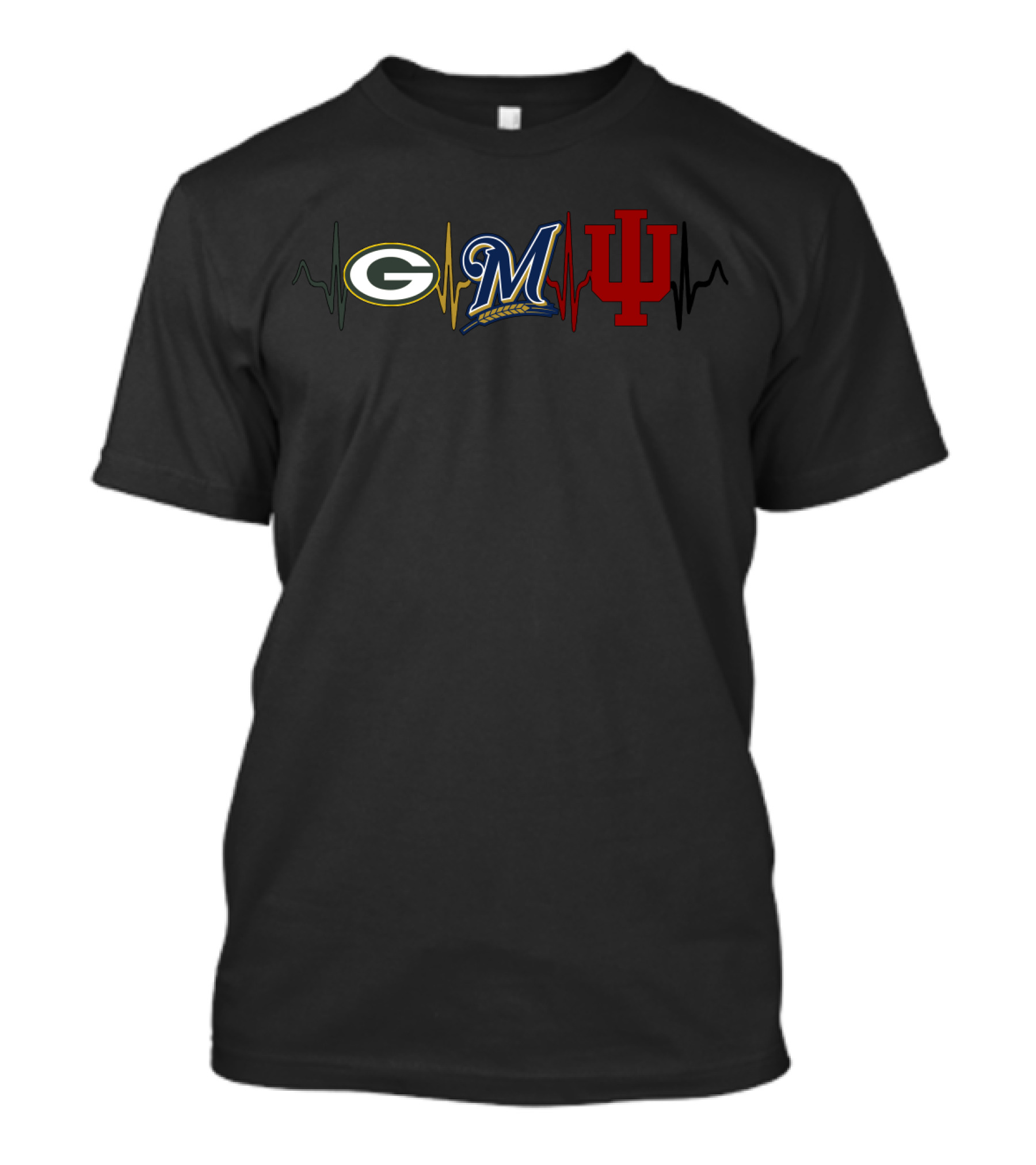 Green Bay Packers Milwaukee Brewers Indiana Hoosiers Heartbeat T-Shirt