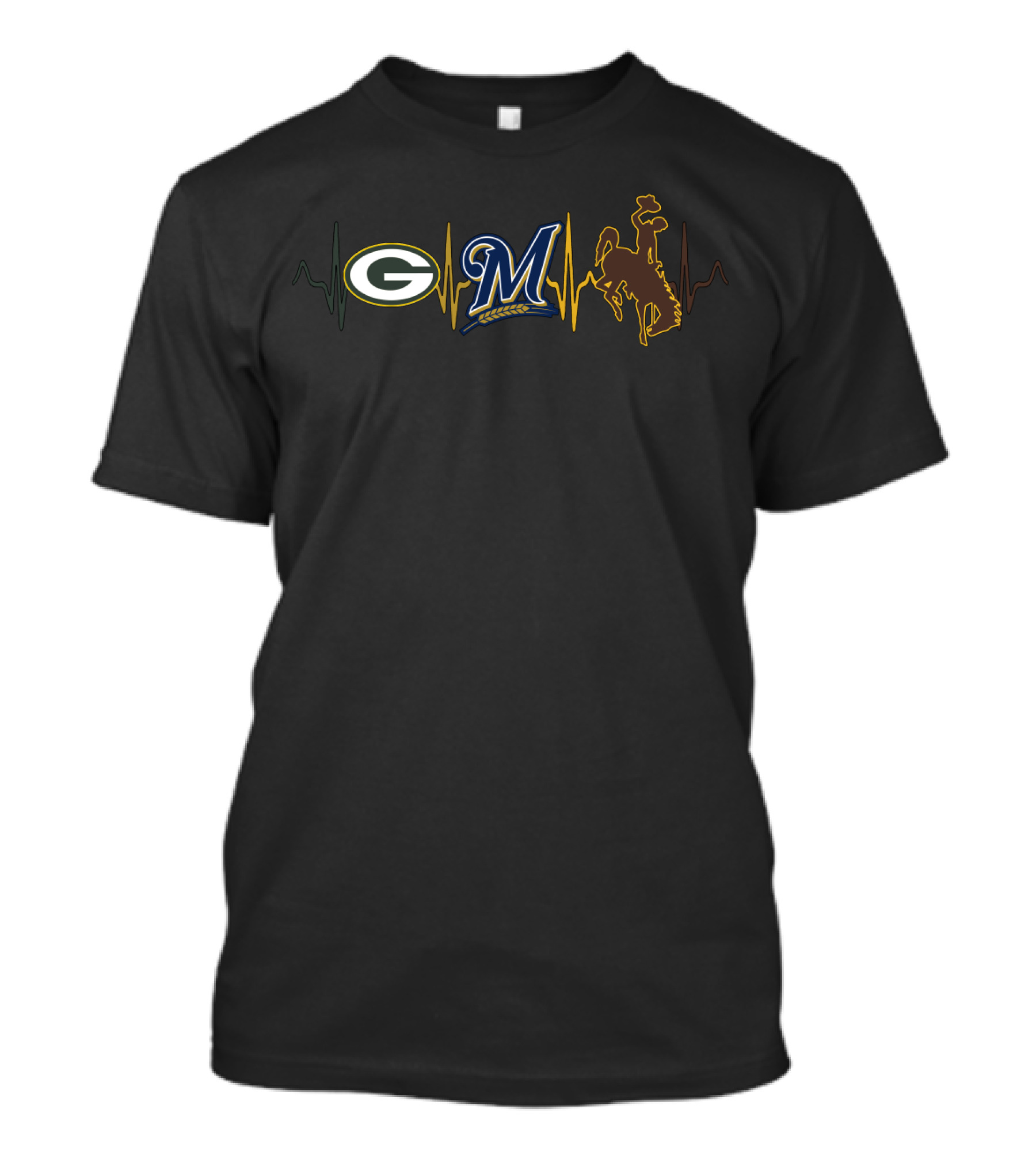 Packers Brewers Wyoming Cowboys Heartbeat T-Shirt