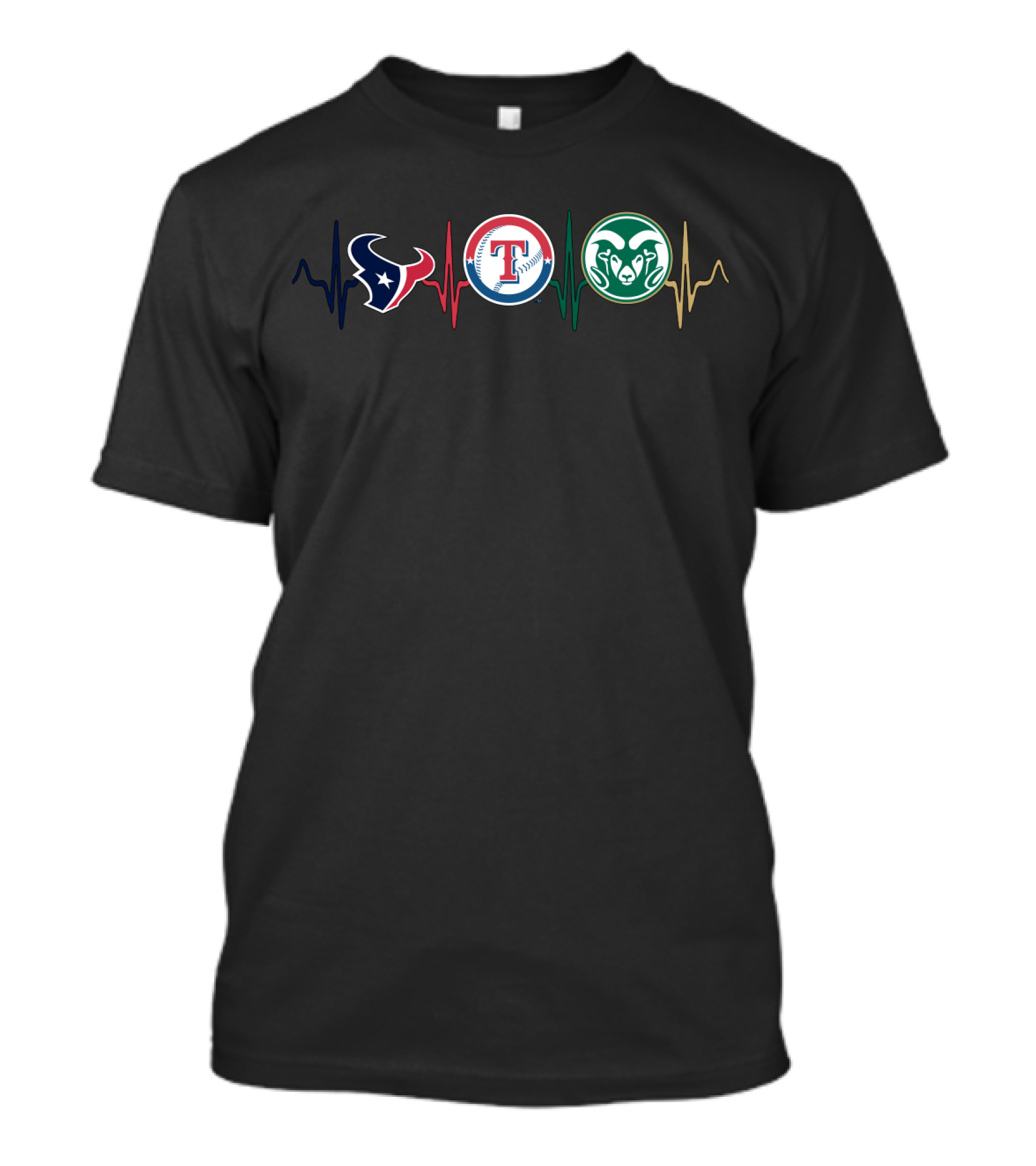 Texans Rangers Colorado State Rams Heartbeat T-Shirt