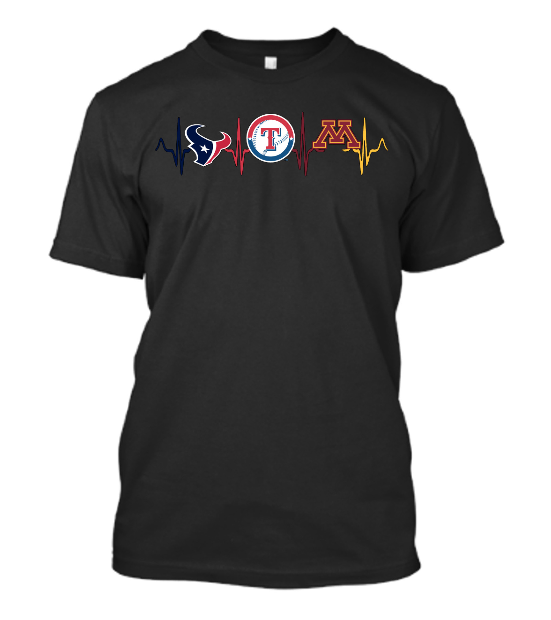Houston Texans Texas Rangers Minnesota Golden Gophers Heartbeat T-Shirt