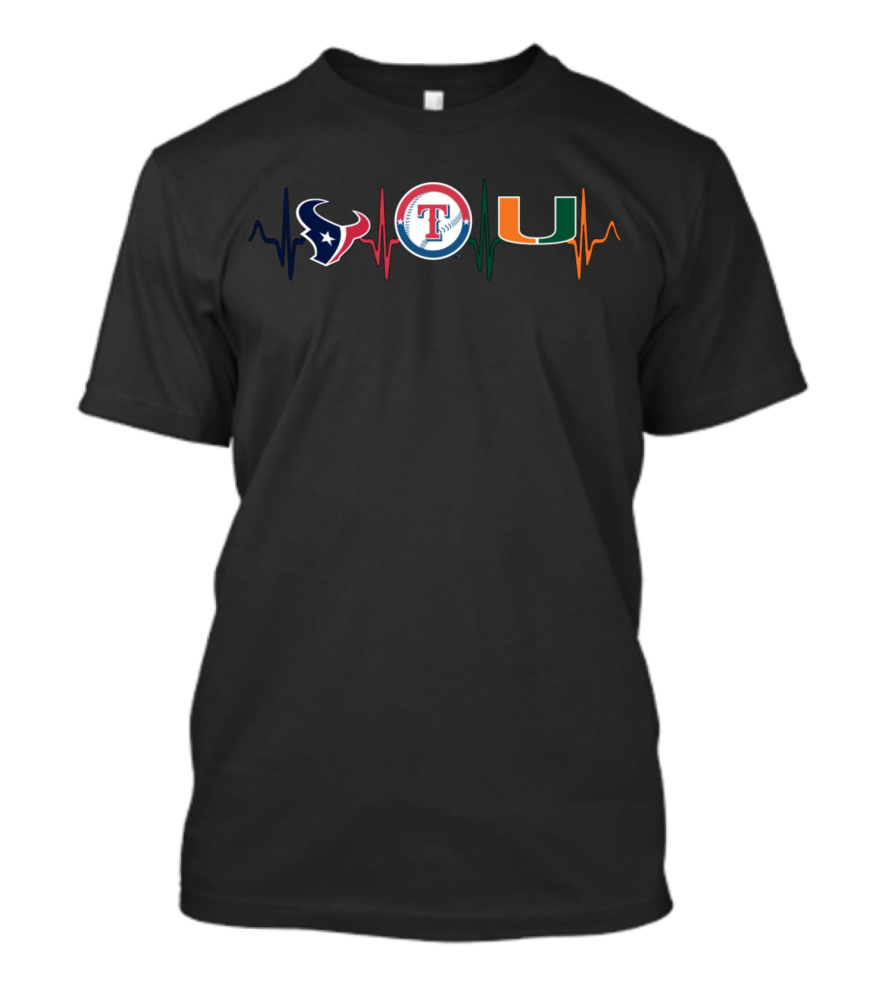 Love Texans Rangers Miami Hurricanes Heartbeat T-Shirt