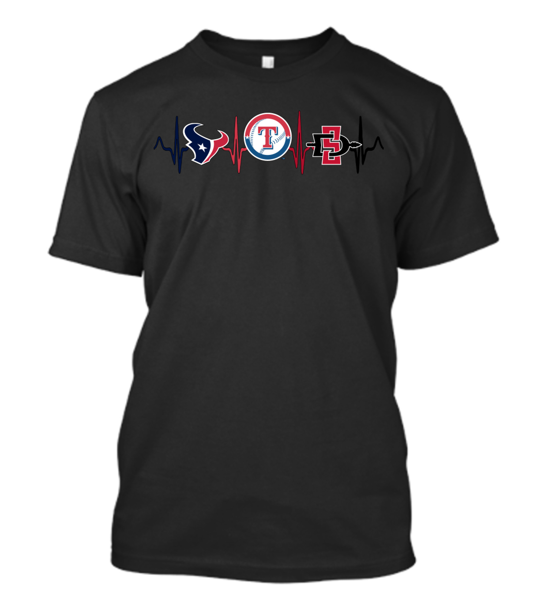 Houston Texans Texas Rangers San Diego State Aztecs Heartbeat T-Shirt