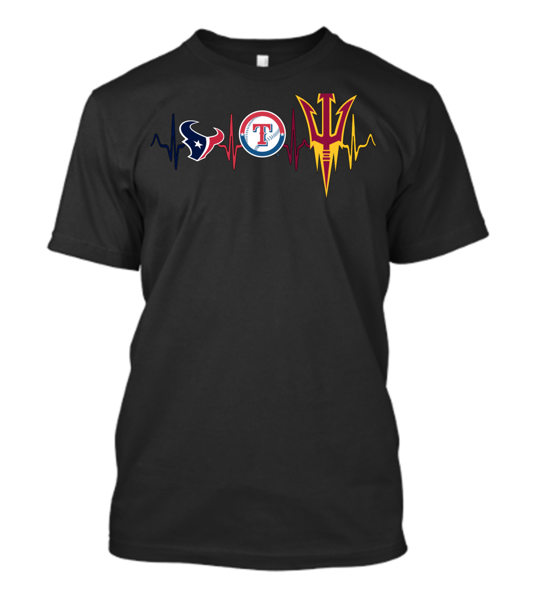 Houston Texans Texas Rangers Arizona State Sun Devils Heartbeat T-Shirt