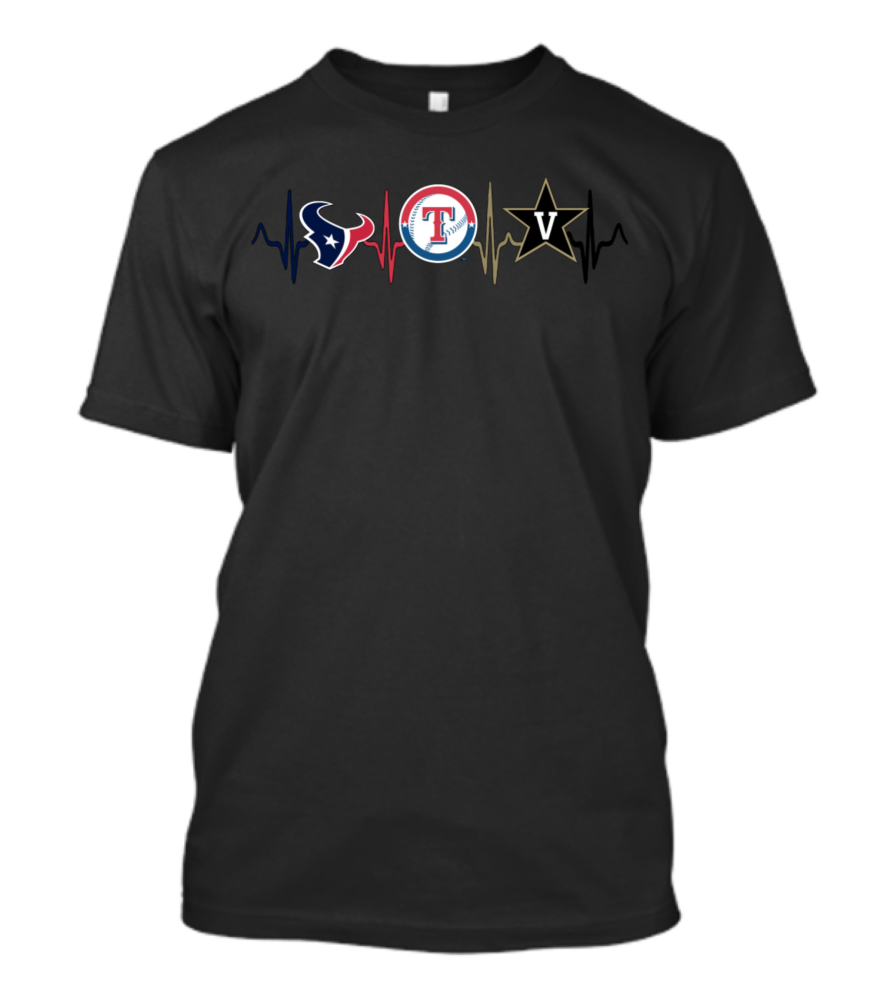 Texas Texans Rangers Vanderbilt Logos With Heartbeat T-Shirt