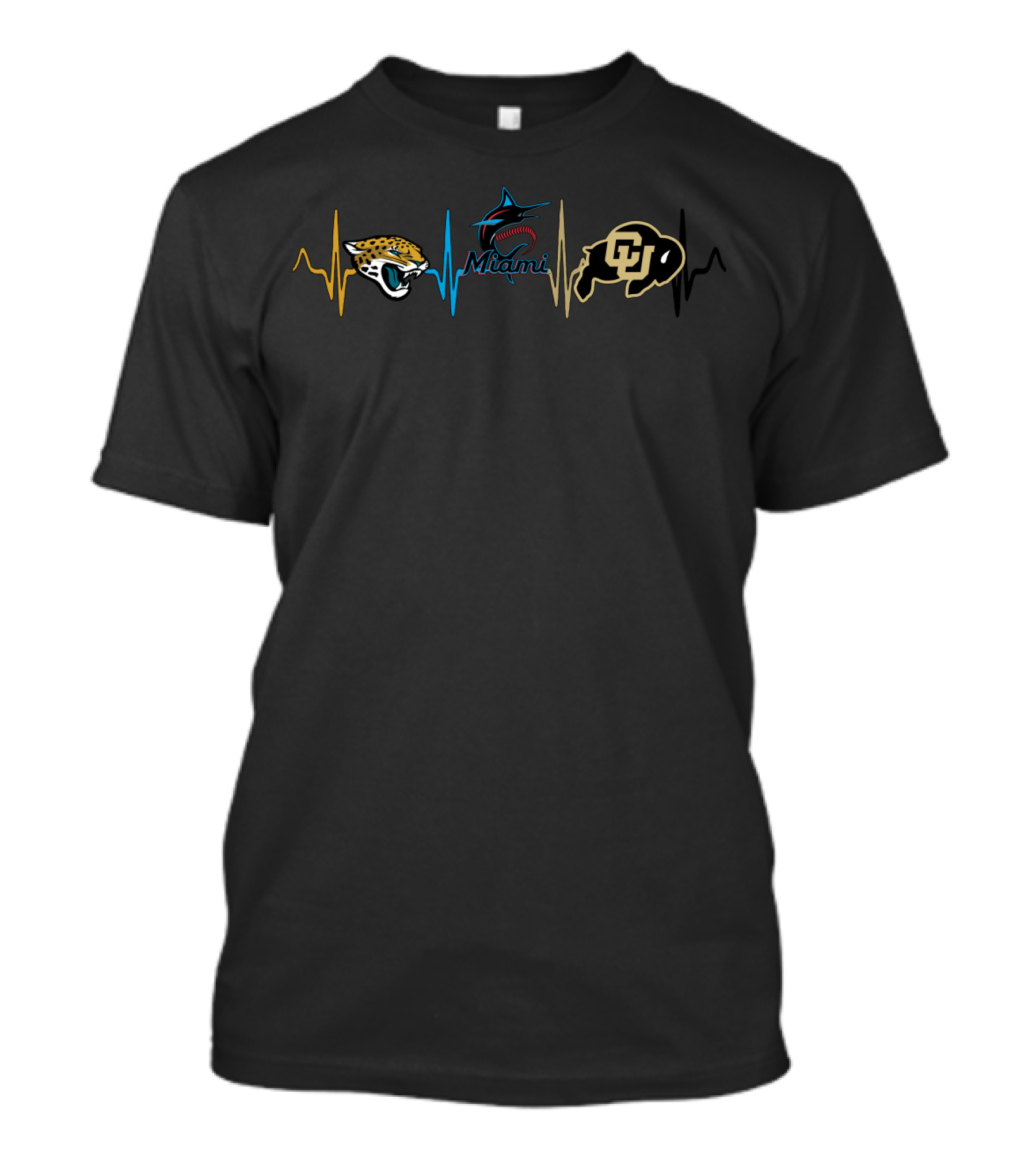Heartbeats For Jaguar Miami Marlins Colorado Buffaloes Sports Fans T-Shirt