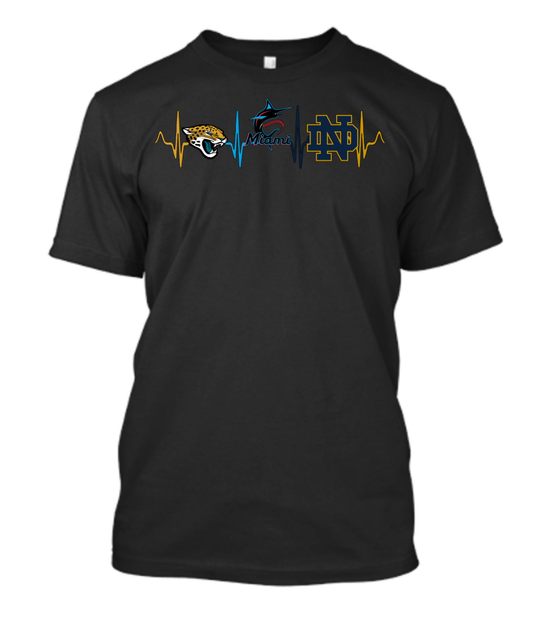 Jacksonville Jaguars Miami Marlins Notre Dame Fighting Irish Heartbeat T-Shirt