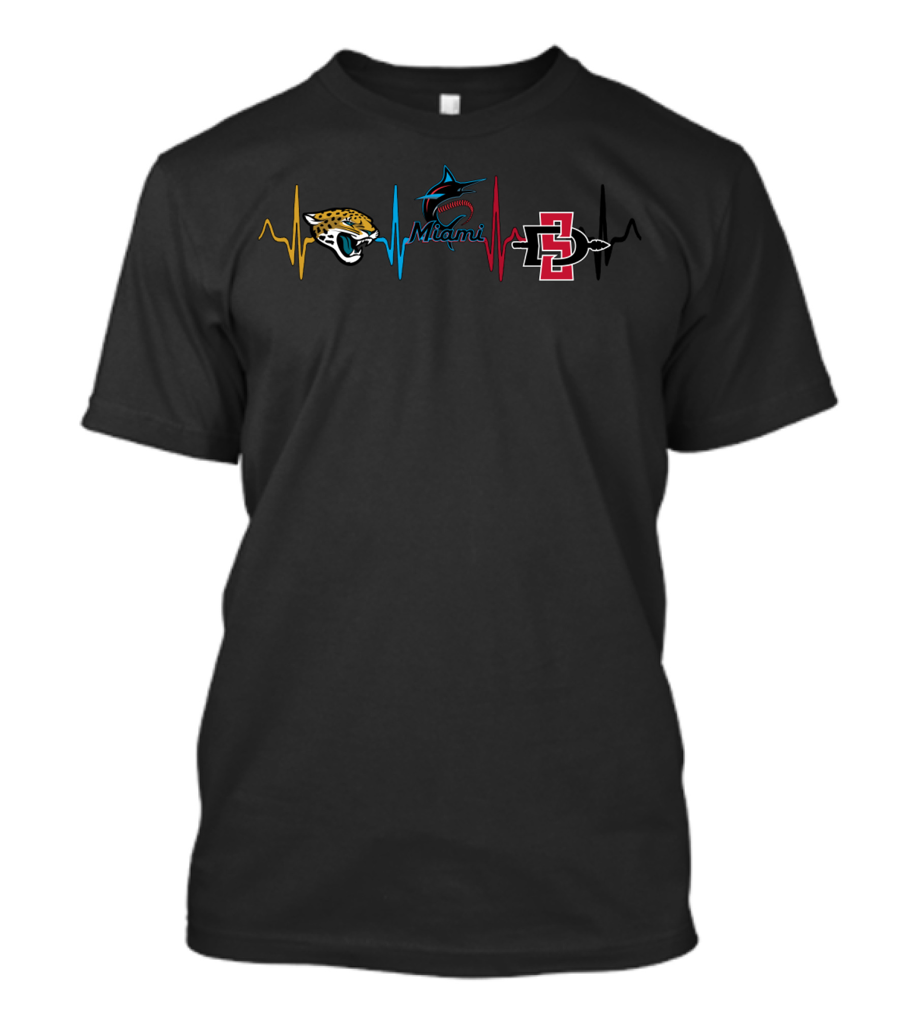 Love Jaguars Miami Marlins San Diego State Heartbeat T-Shirt