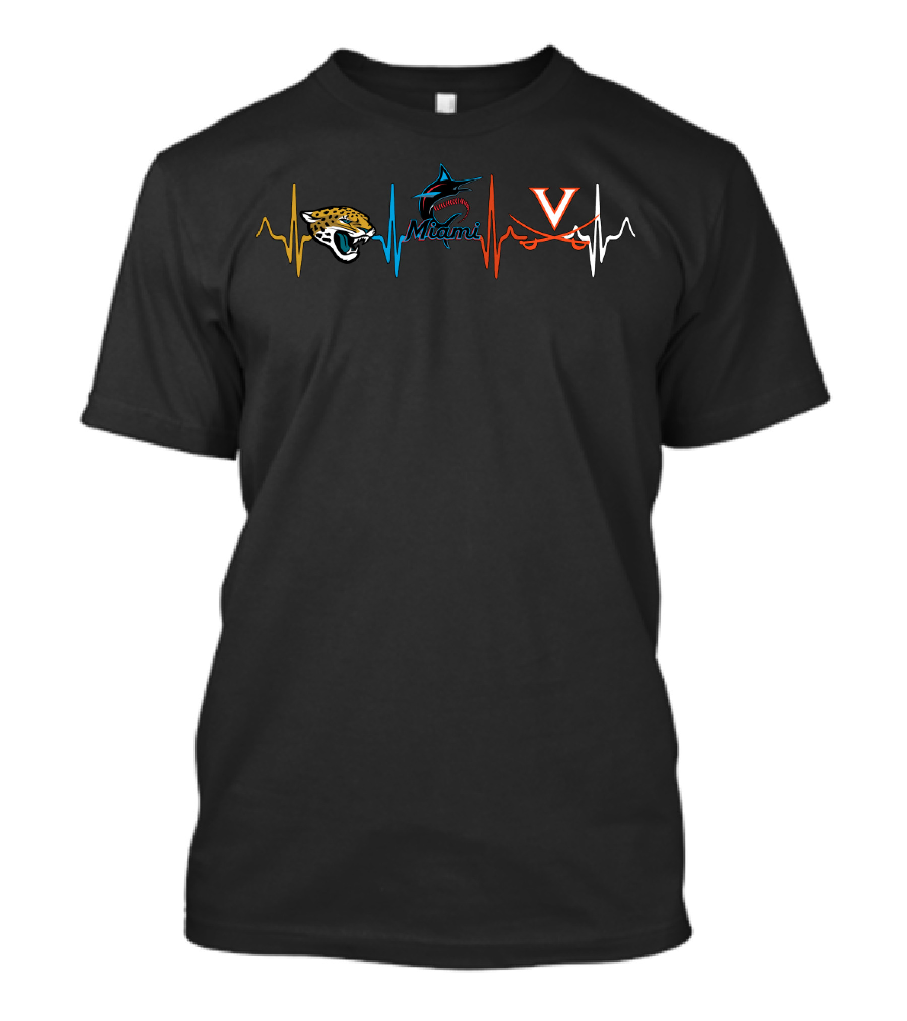 Jacksonville Jaguars Miami Marlins Virginia Cavaliers Heartbeat T-Shirt
