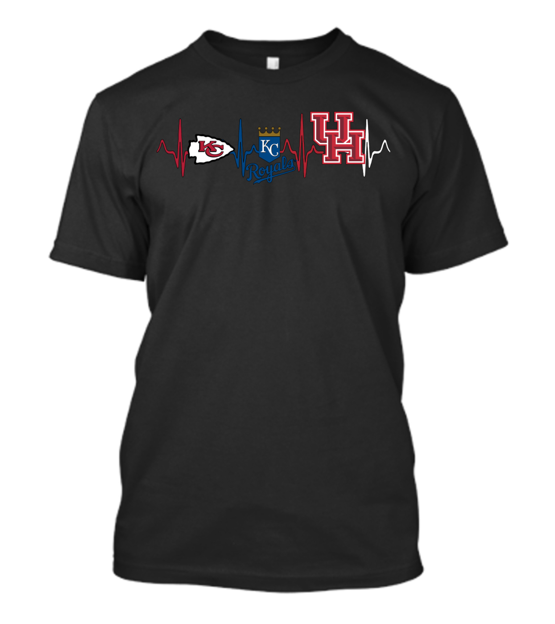 Kansas City Chiefs Kc Royals Houston Cougars Heartbeat T-Shirt