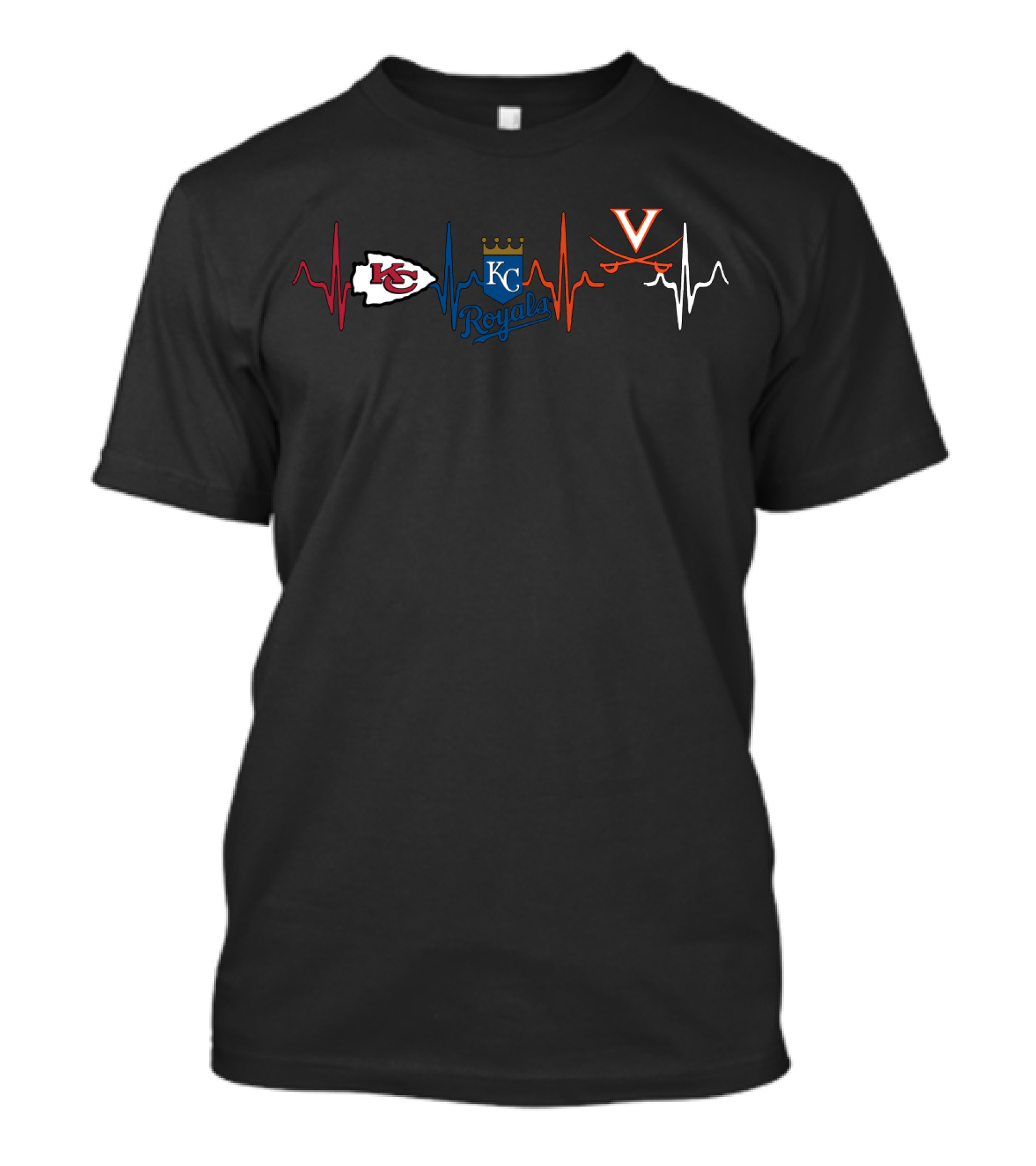 Kansas City Chiefs Royals Virginia Cavaliers Heartbeat T-Shirt