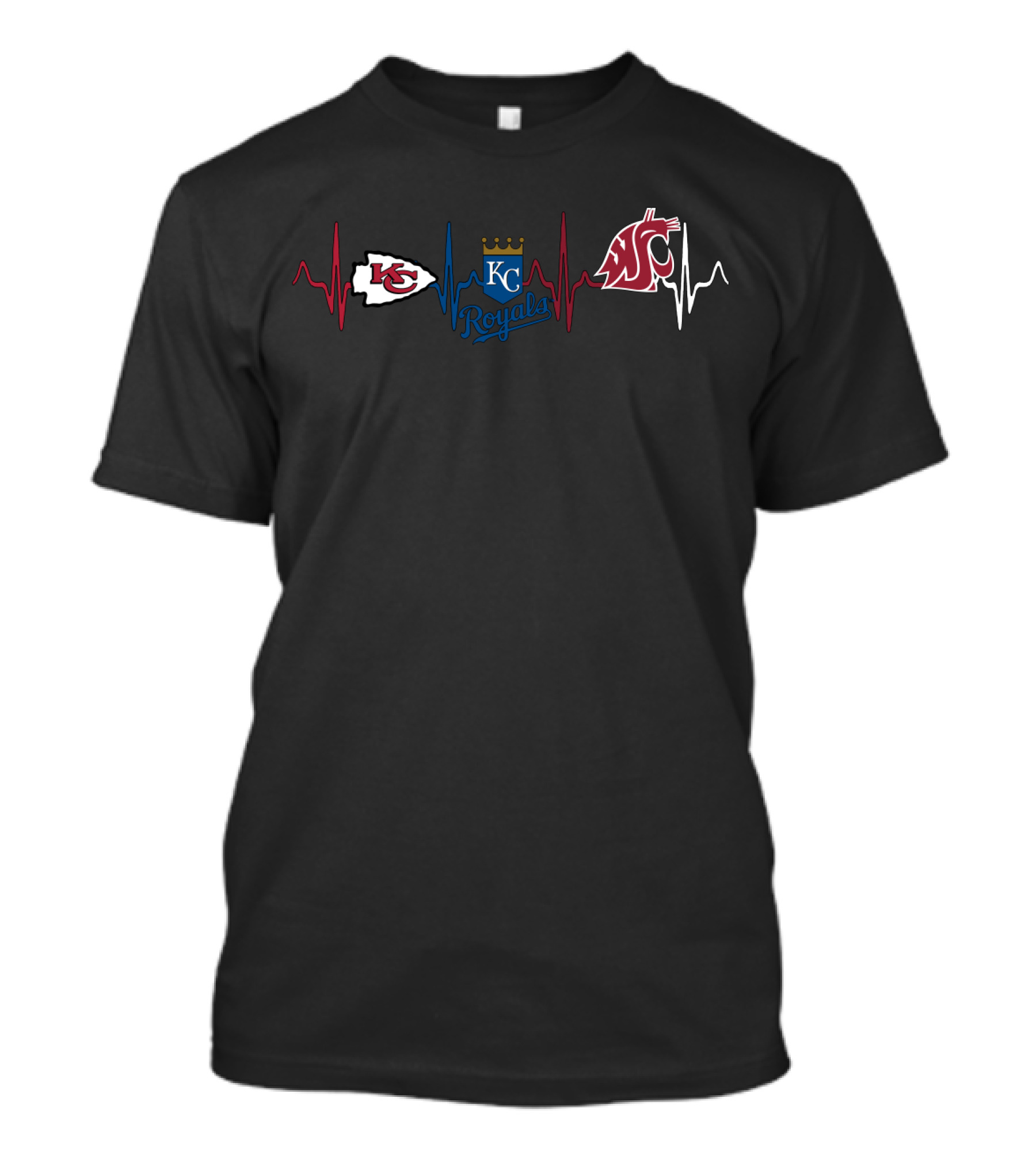 Kansas City Chiefs Kc Royals Washington State Cougars Heartbeat T-Shirt