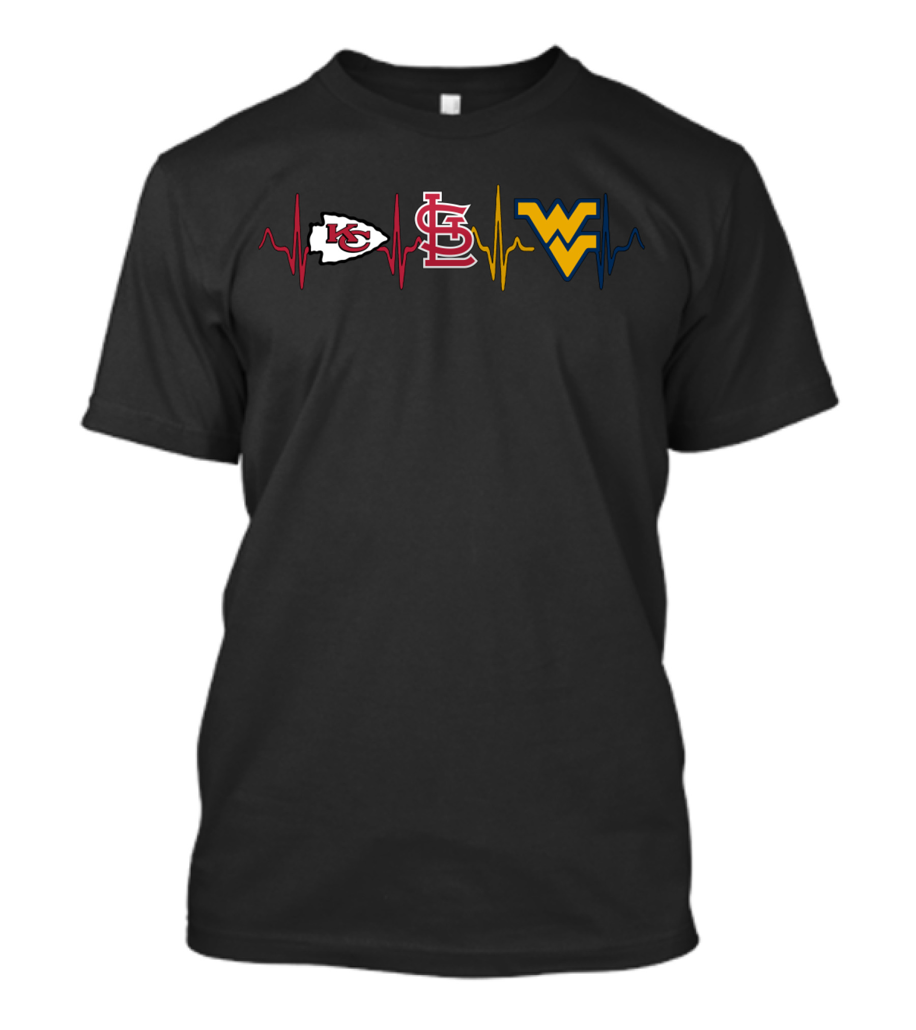 Kansas City Chiefs St. Louis Cardinals West Virginia Mountaineers Heartbeat T-Shirt