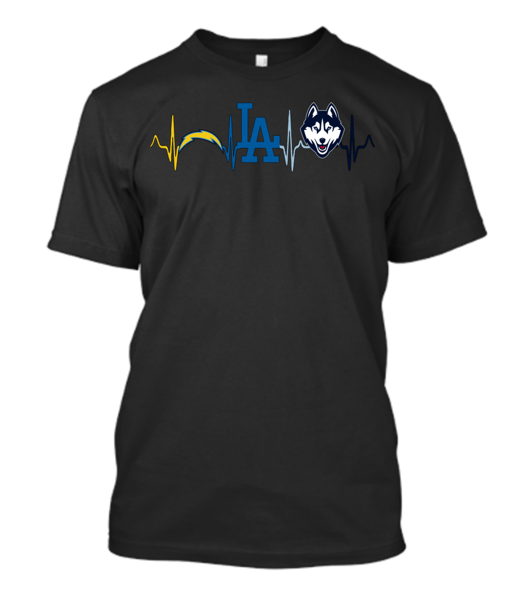 Love Chargers Dodgers Huskies Heartbeat Icons T-Shirt