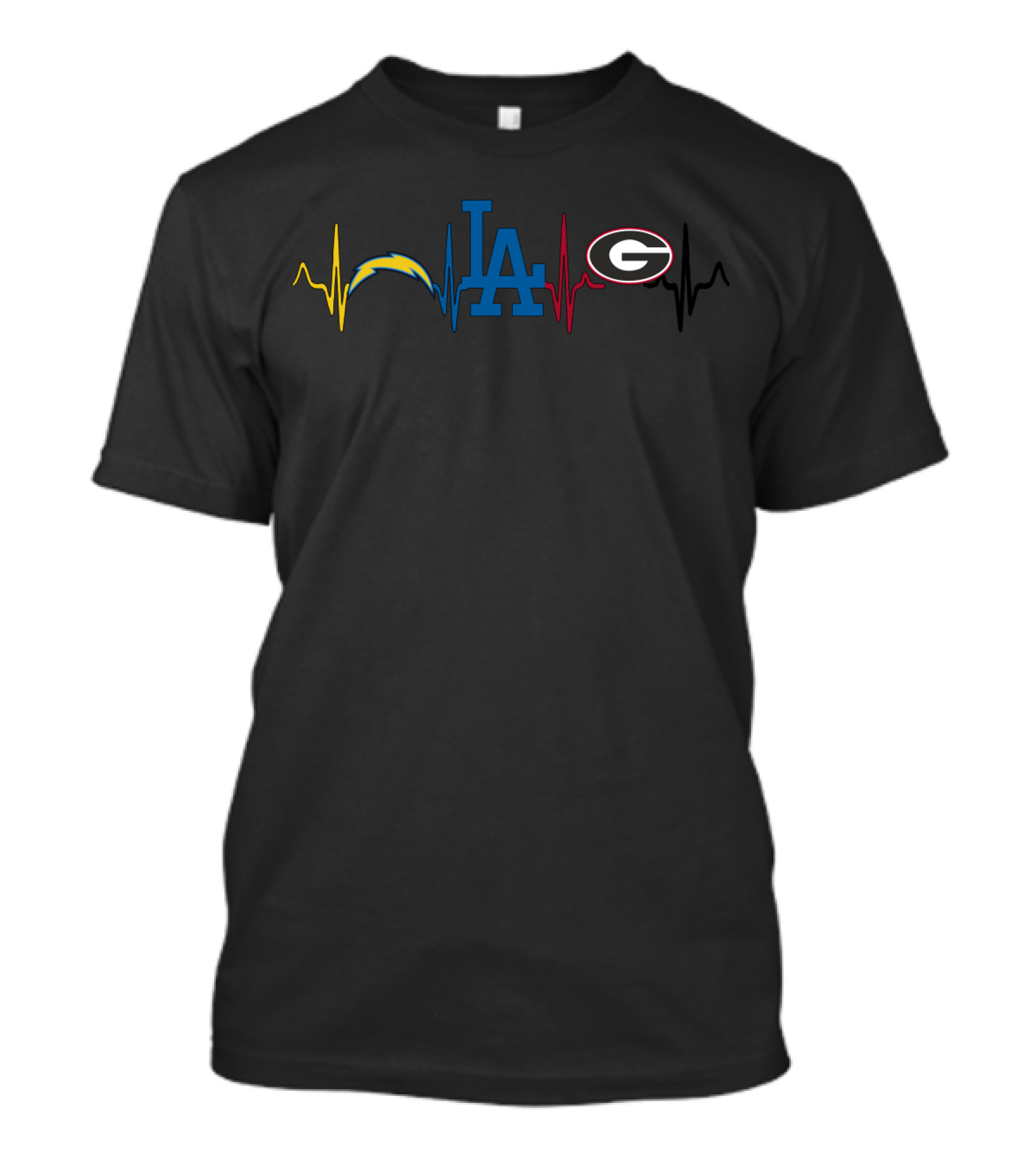 Los Angeles Chargers Dodgers Georgia Bulldogs Heartbeat T-Shirt
