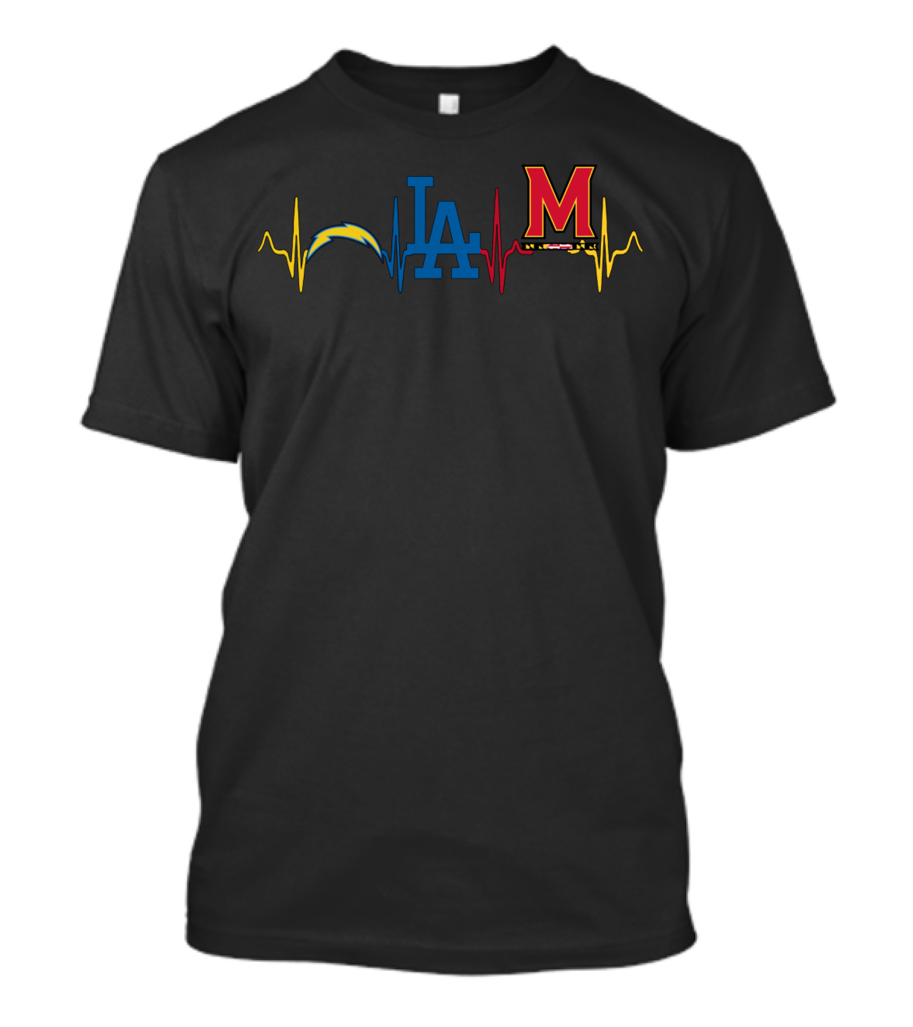 Los Angeles Chargers Dodgers Maryland Terrapins Heartbeat T-Shirt