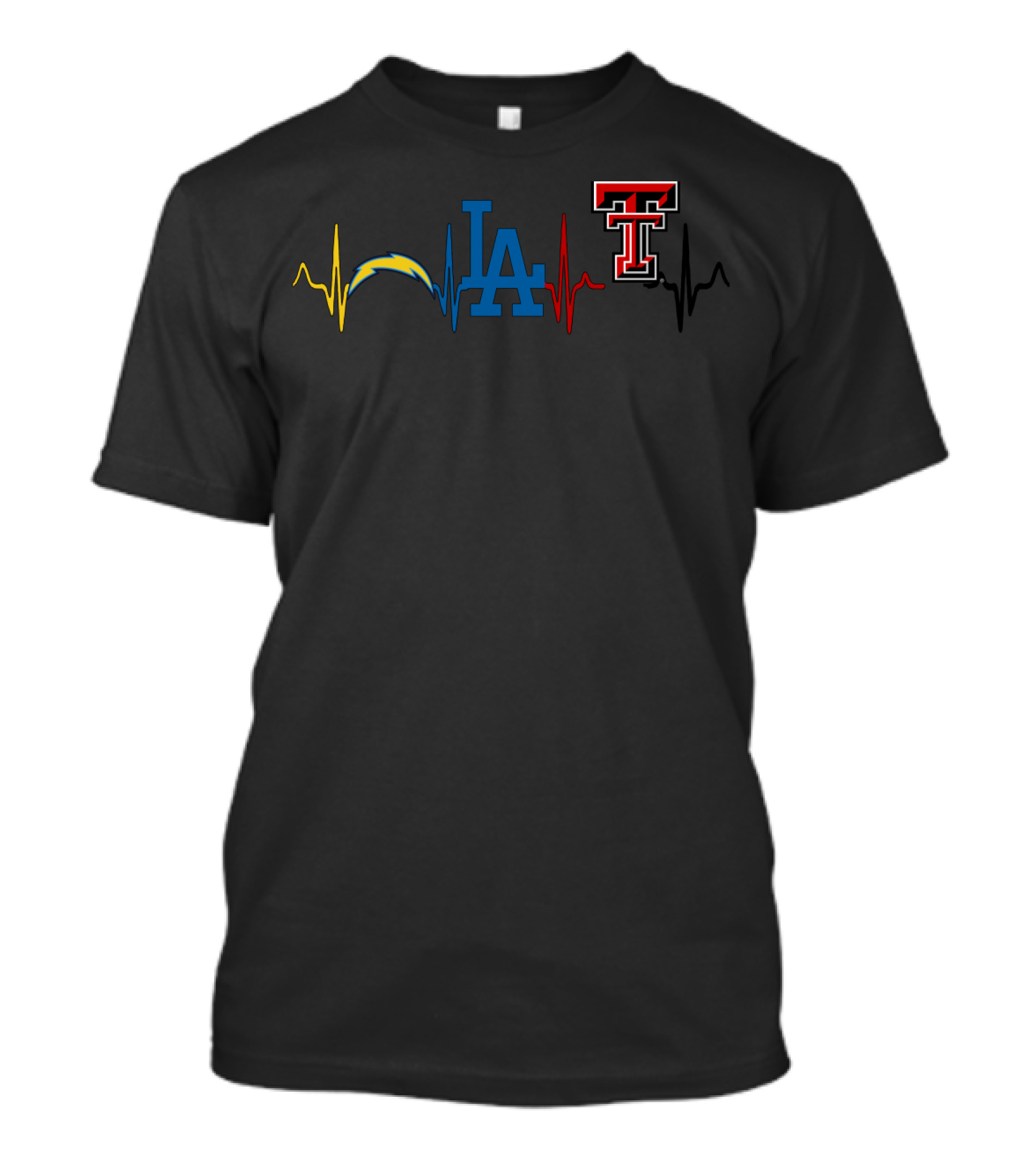 Love Chargers La Dodgers Texas Tech Logos Heartbeat T-Shirt