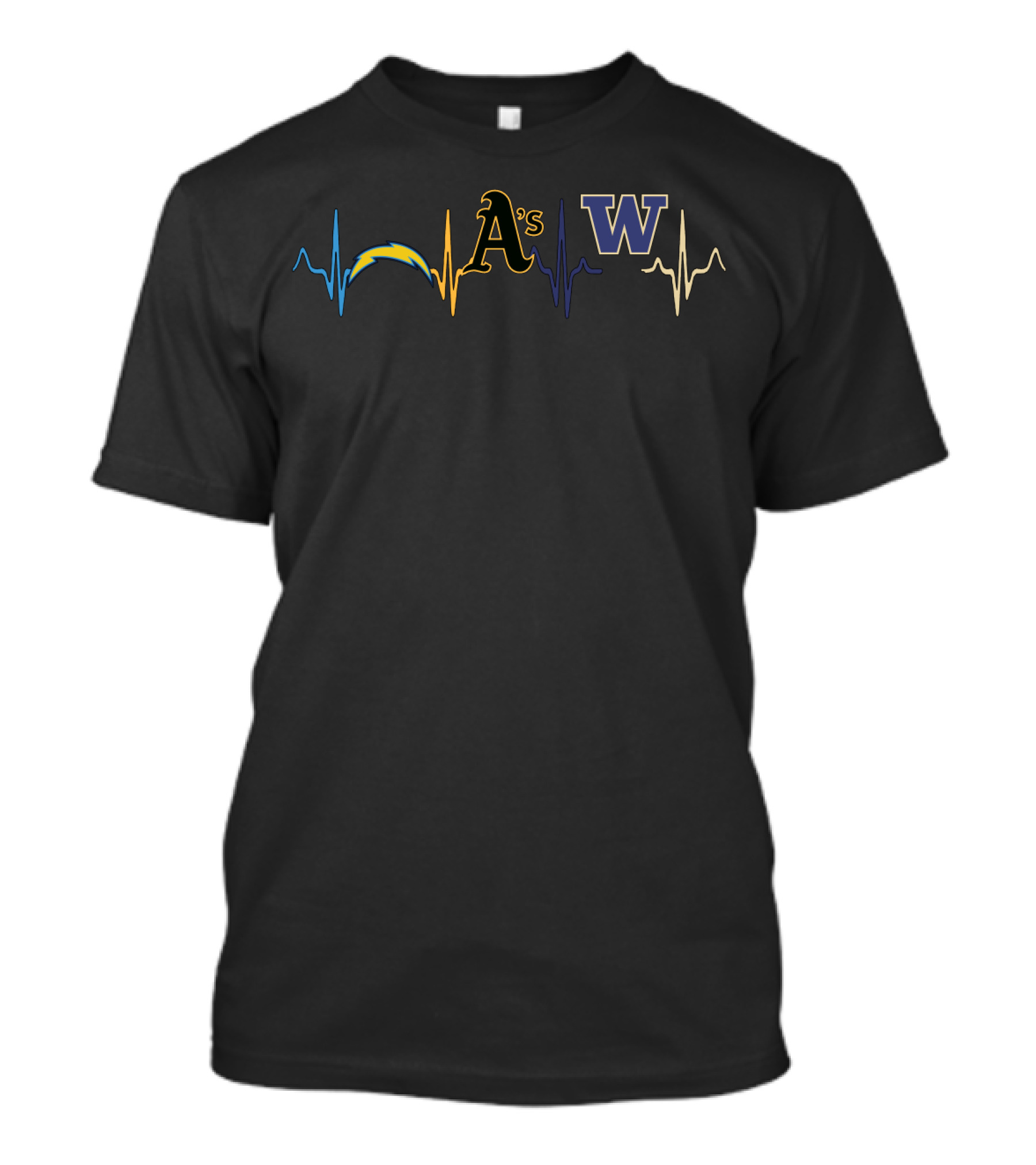 Love Chargers Athletics A's Washington Huskies Heartbeat T-Shirt