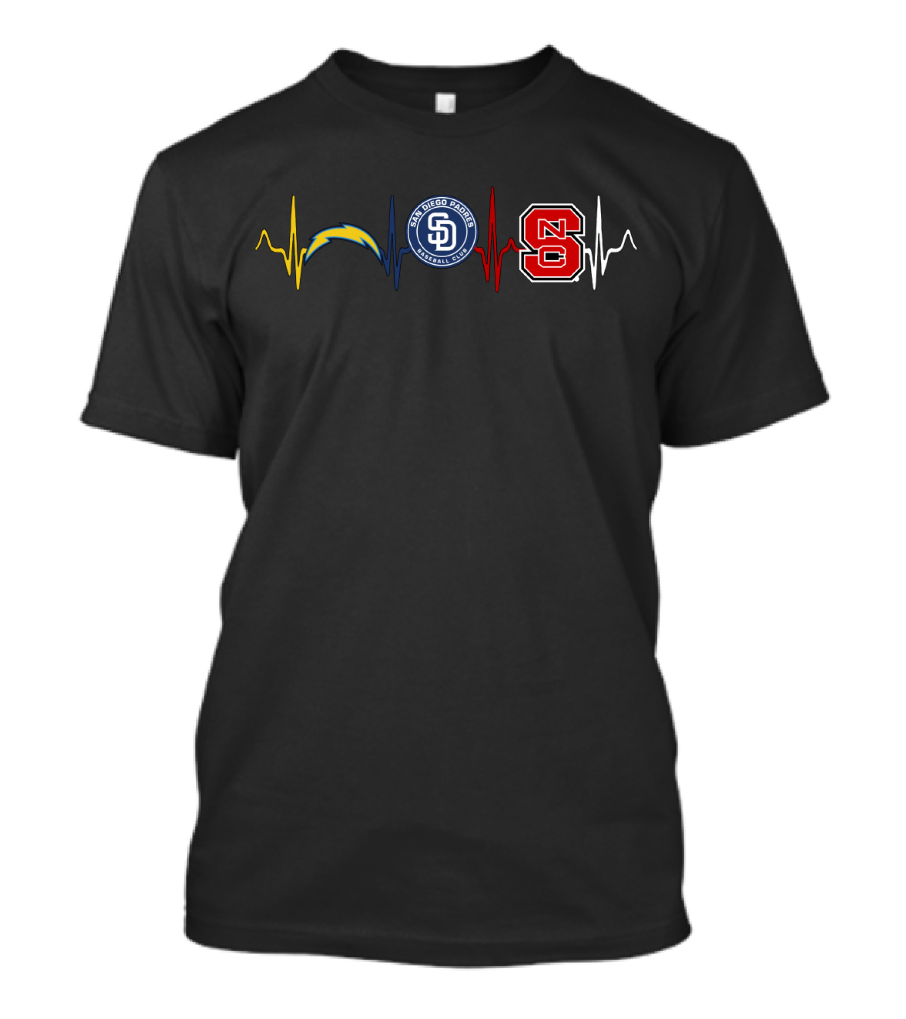 Love Chargers San Diego Padres Nc State Wolfpack Ekg T-Shirt
