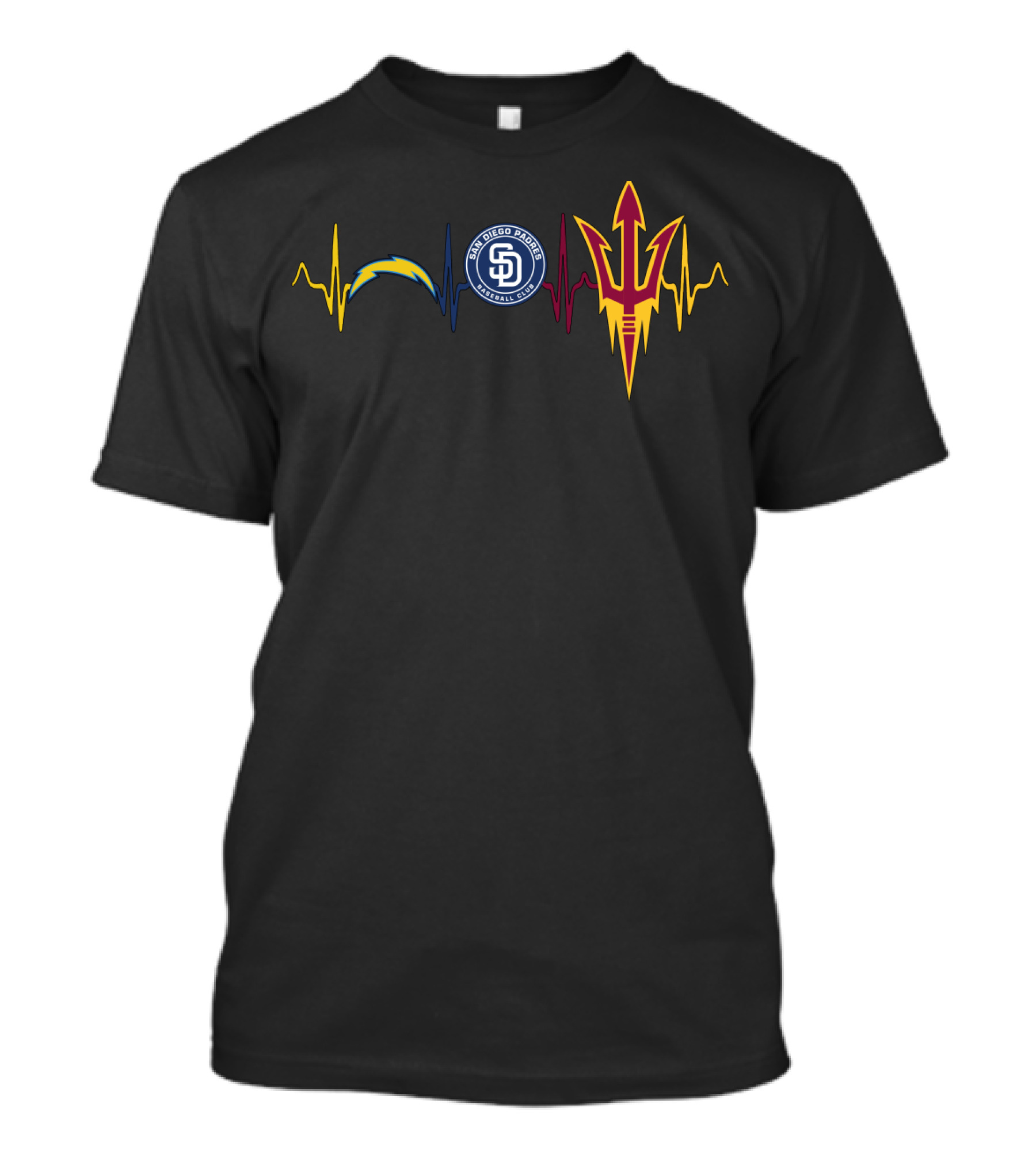 San Diego Chargers Padres Arizona State Sun Devils Heartbeat T-Shirt