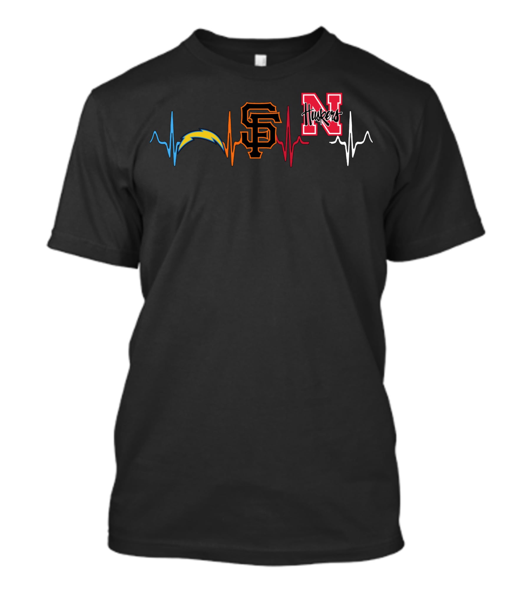 Chargers Giants Huskers Heartbeat Football And Baseball Fans T-Shirt