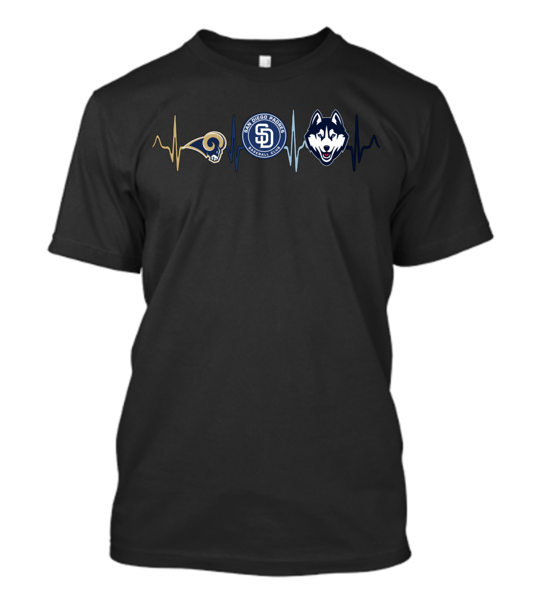 Love Rams San Diego Padres Huskies Heartbeat T-Shirt