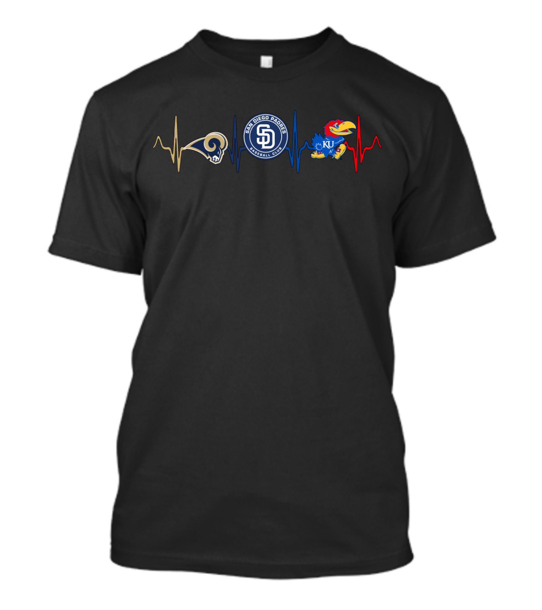 Love Rams San Diego Padres Kansas Jayhawks Heartbeat T-Shirt