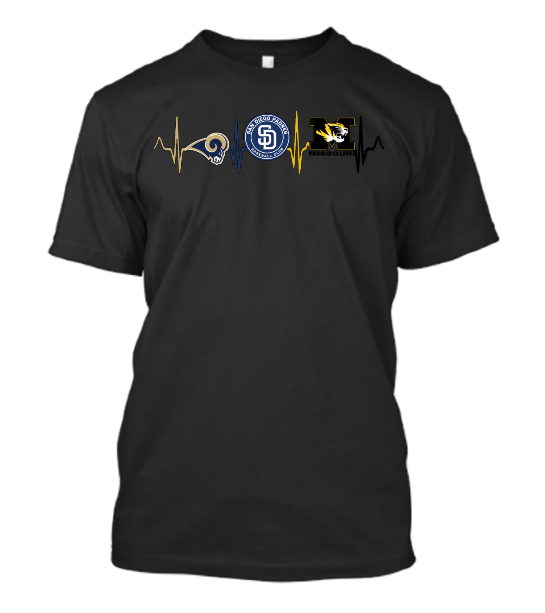 San Diego Padres Baseball Love Rams Missouri Tigers Heartbeat T-Shirt