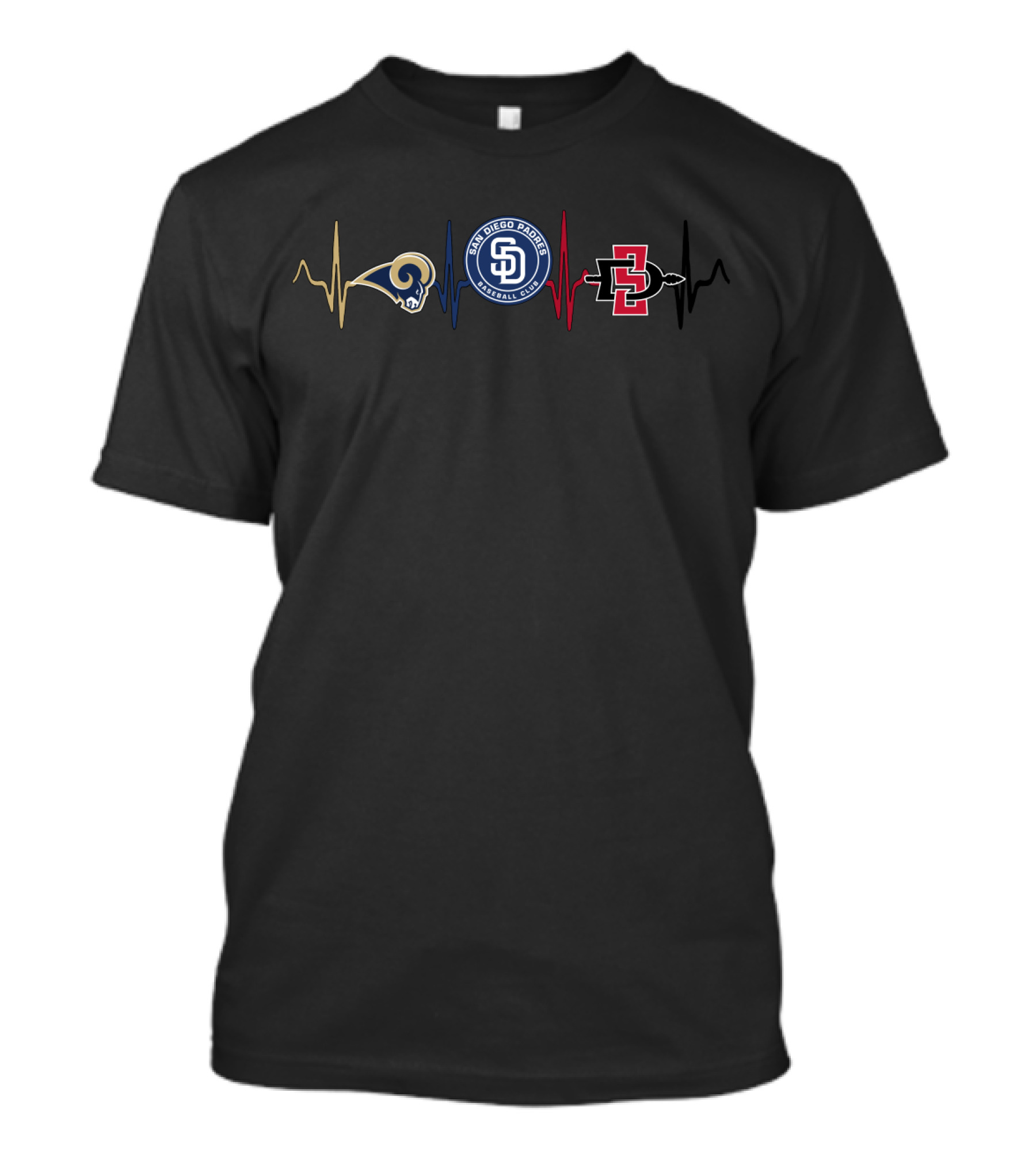 Love Rams San Diego Padres San Diego State Aztecs Heartbeat T-Shirt