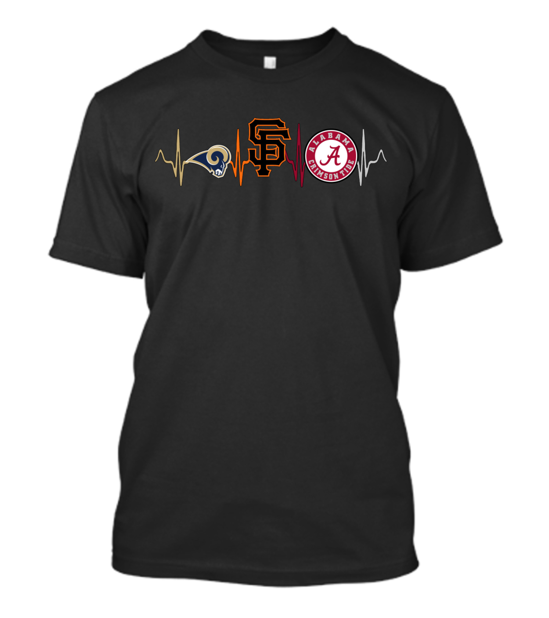 Love Rams San Francisco Giants Alabama Crimson Tide Heartbeat T-Shirt