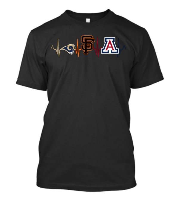 Los Angeles Rams San Francisco Giants Arizona Wildcats Fan Heartbeat T-Shirt