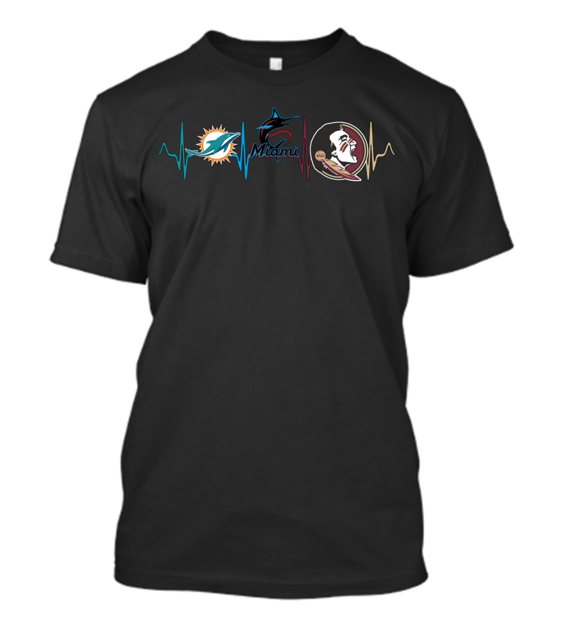 Miami Dolphins Marlins Florida State Seminoles Heartbeat T-Shirt