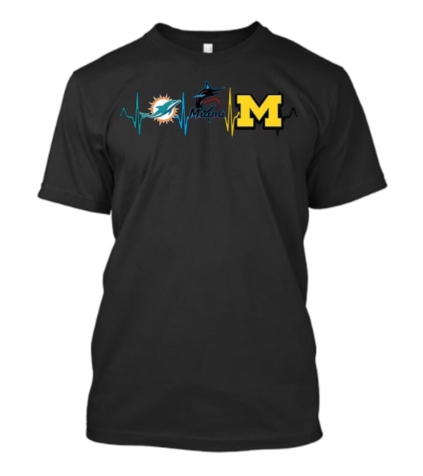 Miami Dolphins Marlins Michigan Wolverines Mw Heartbeat T-Shirt
