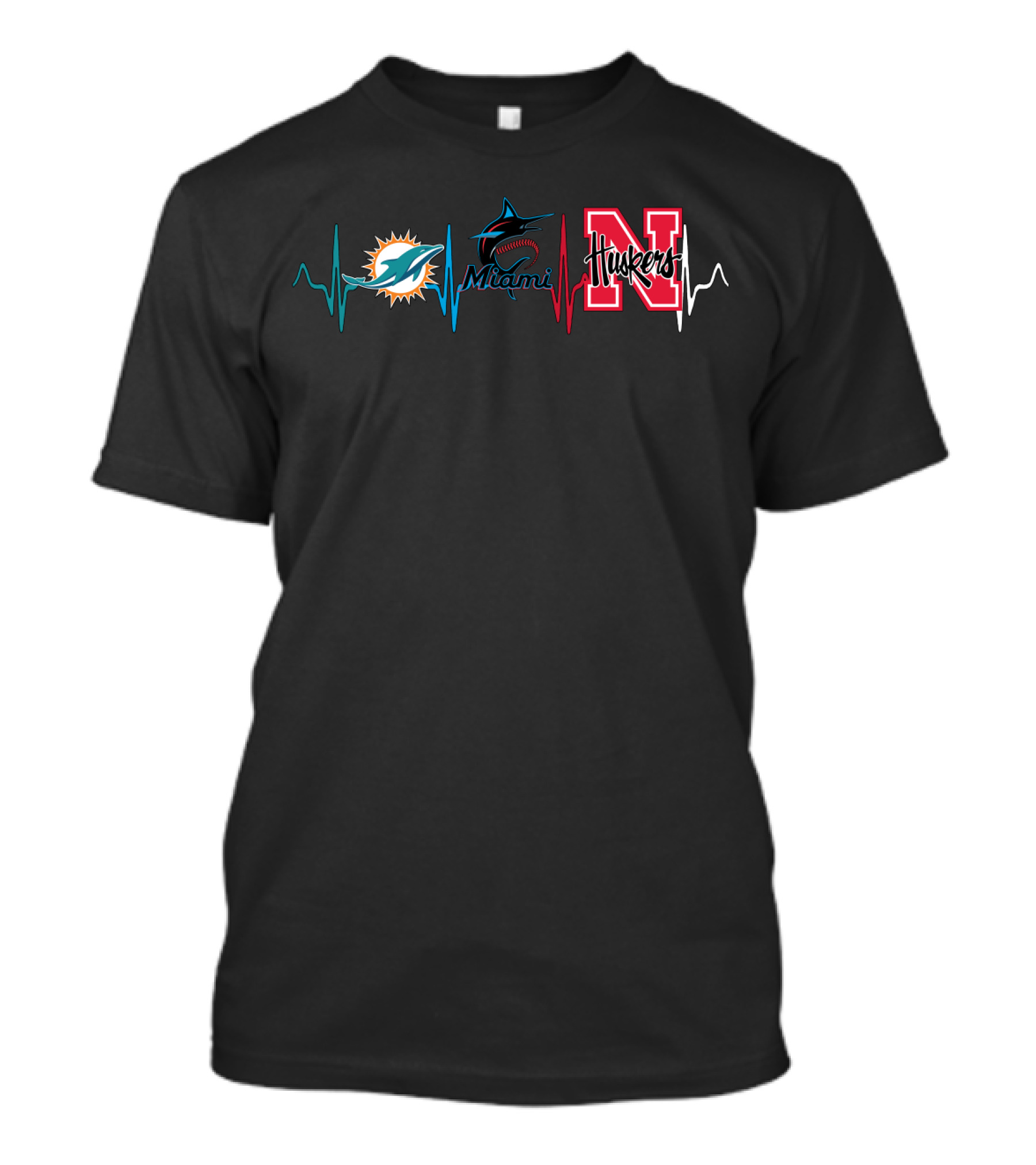Miami Dolphins Marlins Huskers Heartbeat Nc T-Shirt
