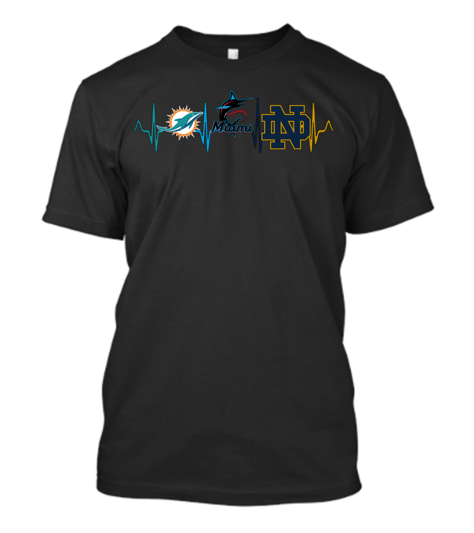 Miami Dolphins Miami Marlins Notre Dame Fighting Irish Heartbeat T-Shirt