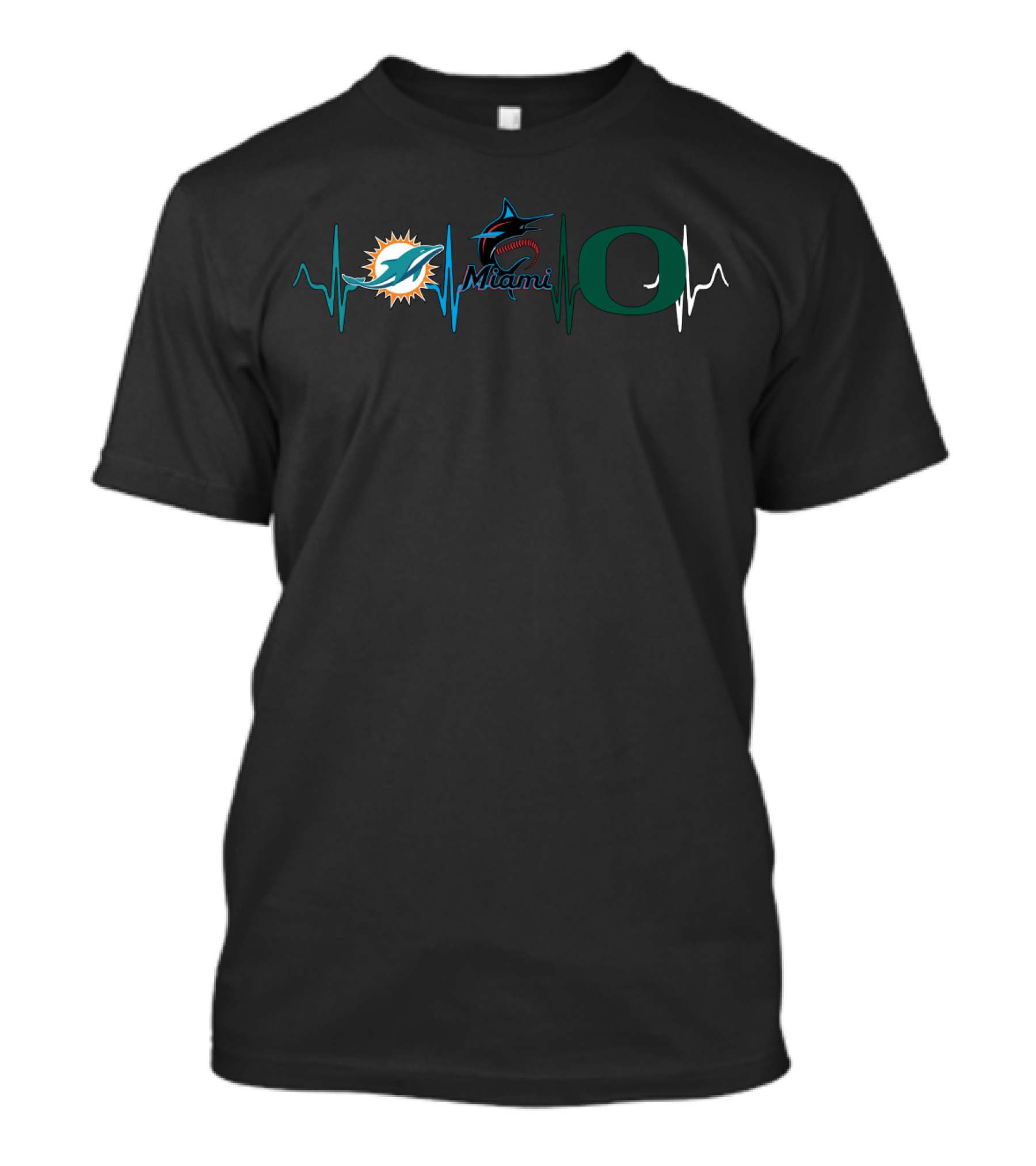 Miami Dolphins Miami Marlins Oregon Ducks Heartbeat T-Shirt