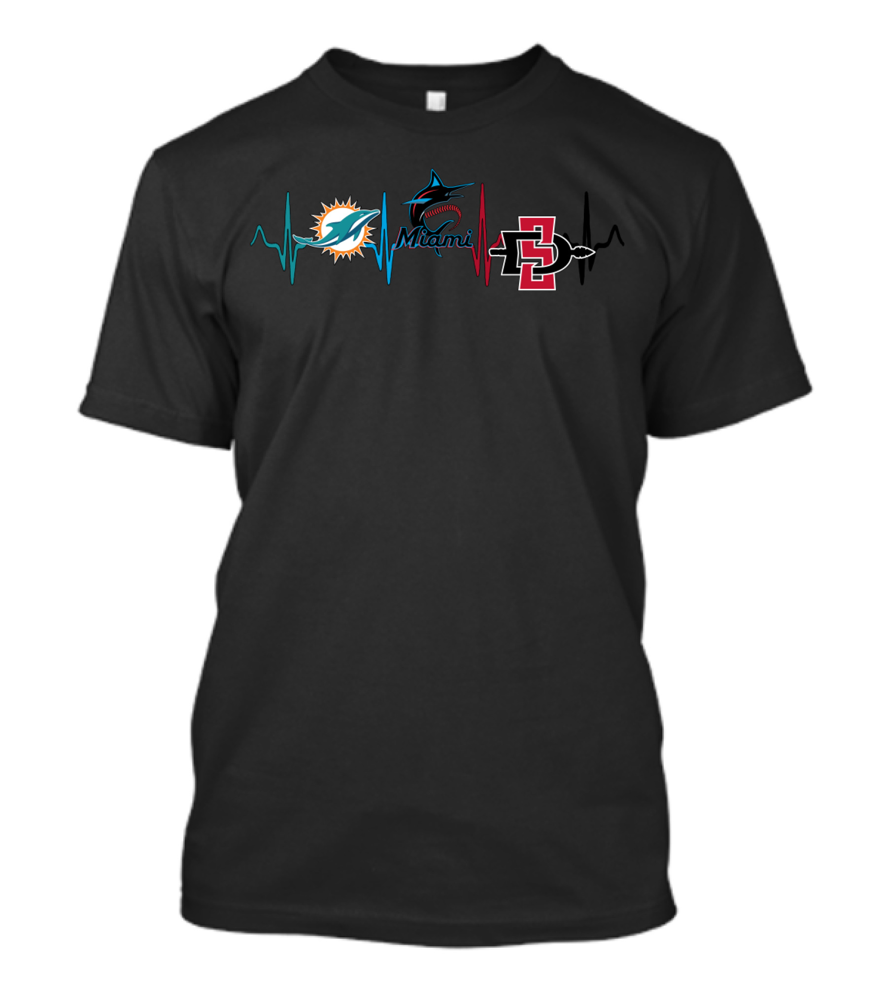 Miami Dolphins Marlins San Diego State Aztecs Heartbeat T-Shirt