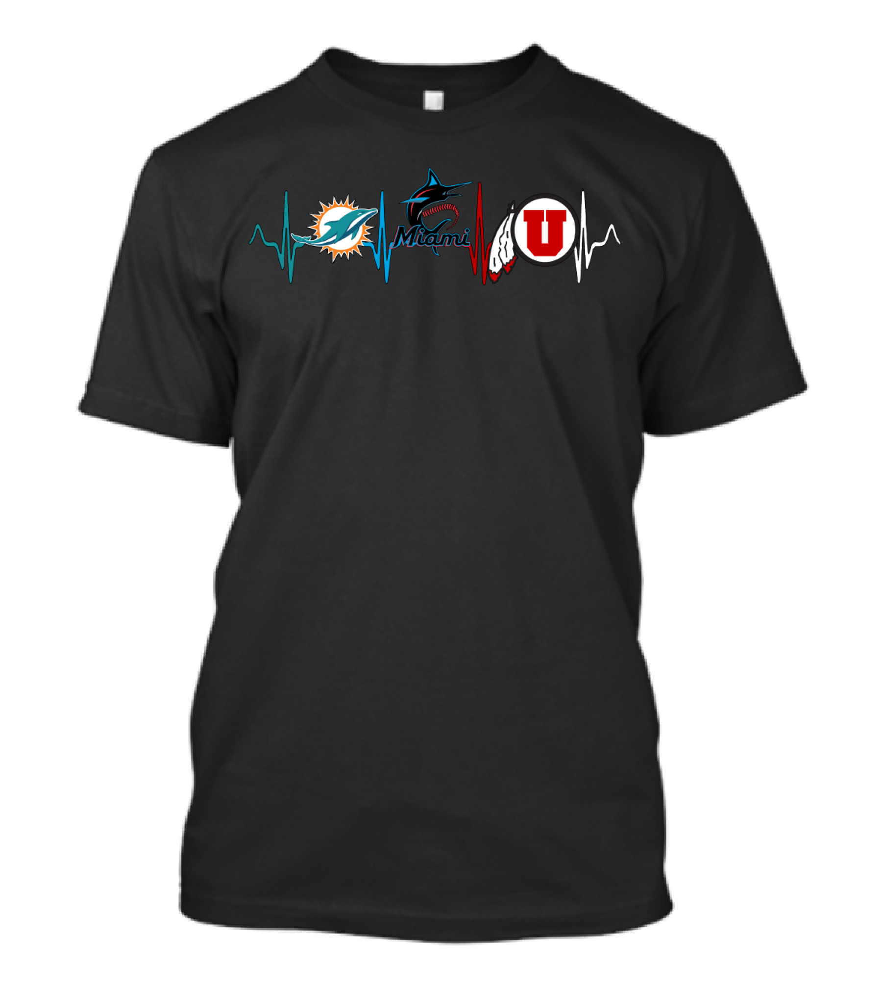 Miami Dolphins Marlins Utah Utes Heartbeat T-Shirt