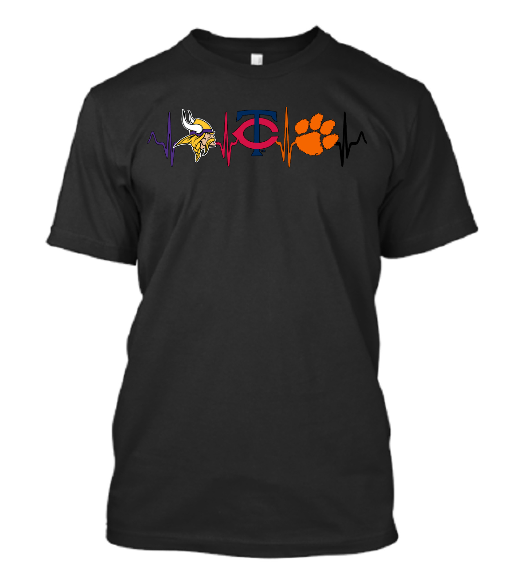 Vikings Minnesota Twins Ct Heartbeat Clemson Tigers T-Shirt