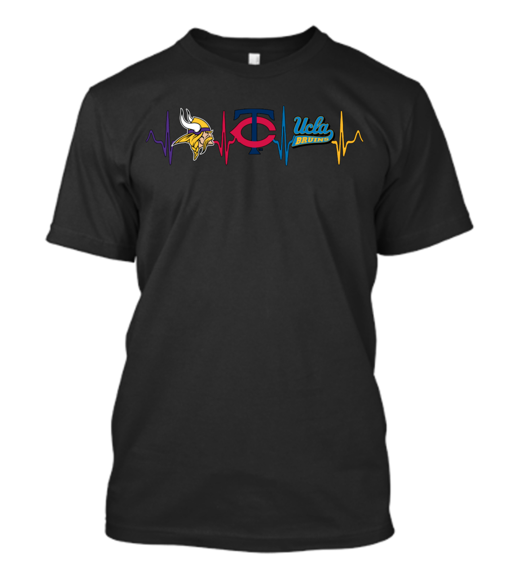 Love Vikings Heartbeat With Twins And Ucla Bruins T-Shirt
