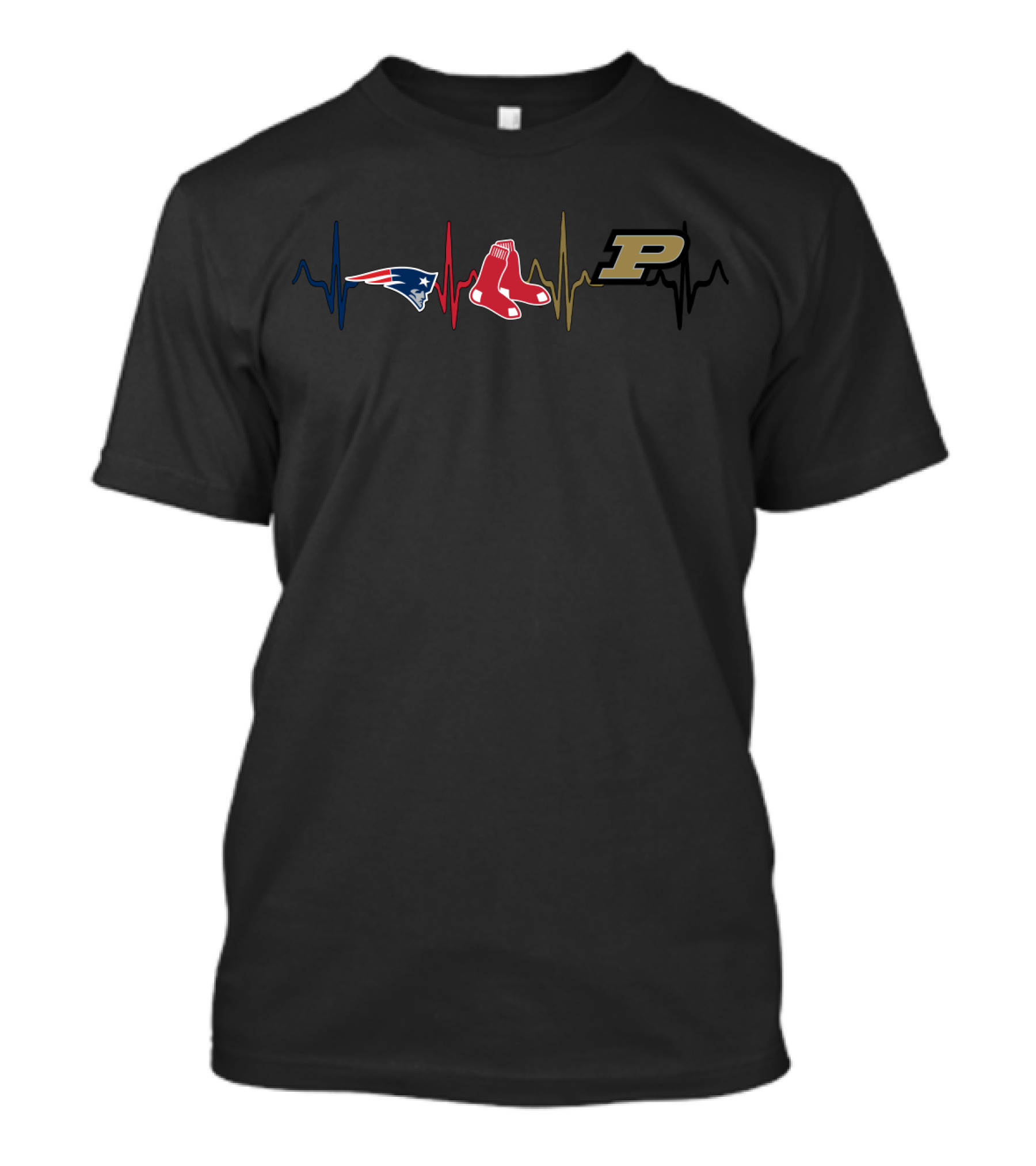 Patriots Red Sox Purdue Boilermakers Heartbeat Line T-Shirt