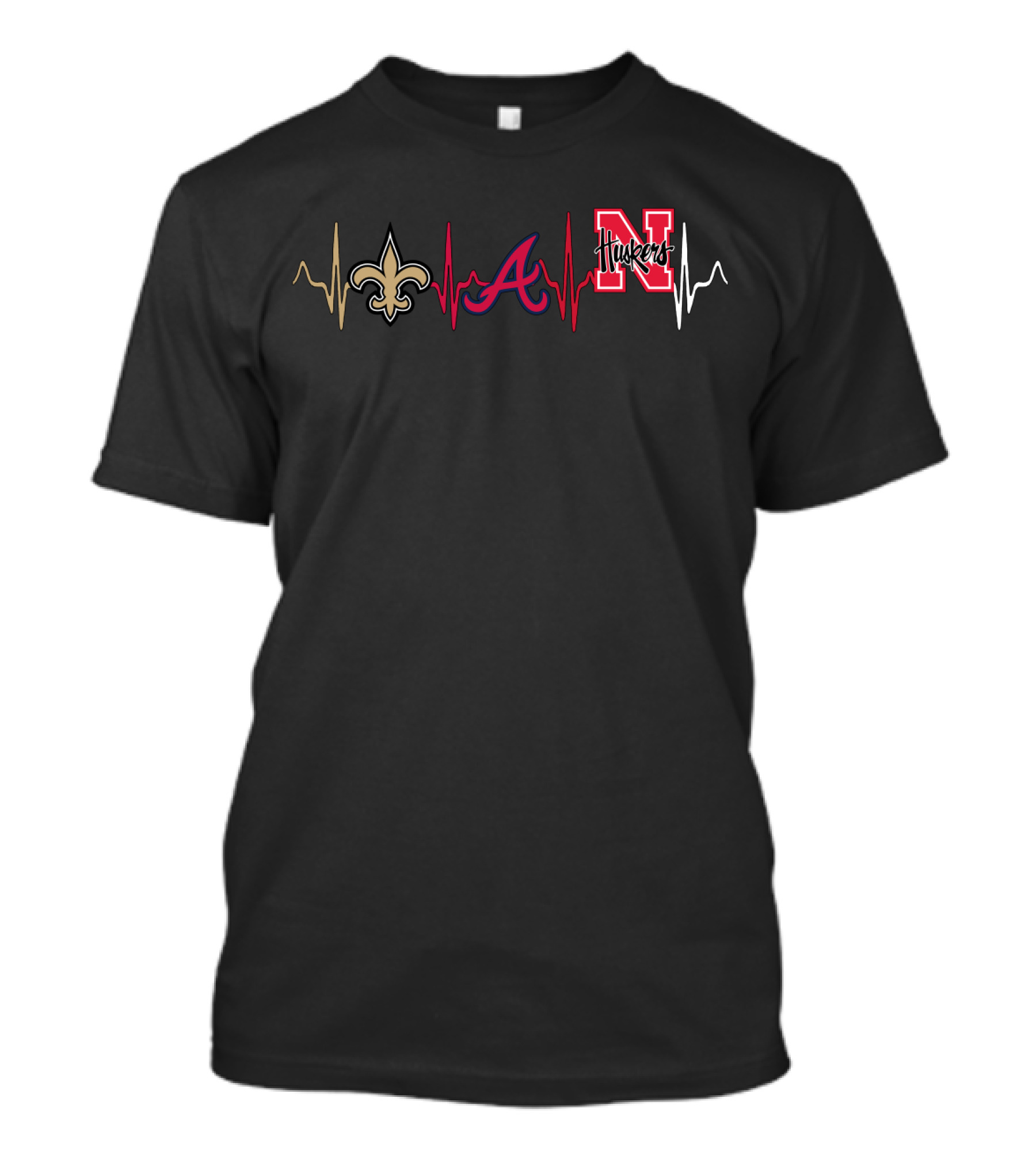 Love New Orleans Saints Atlanta Braves Nebraska Huskers Heartbeat T-Shirt