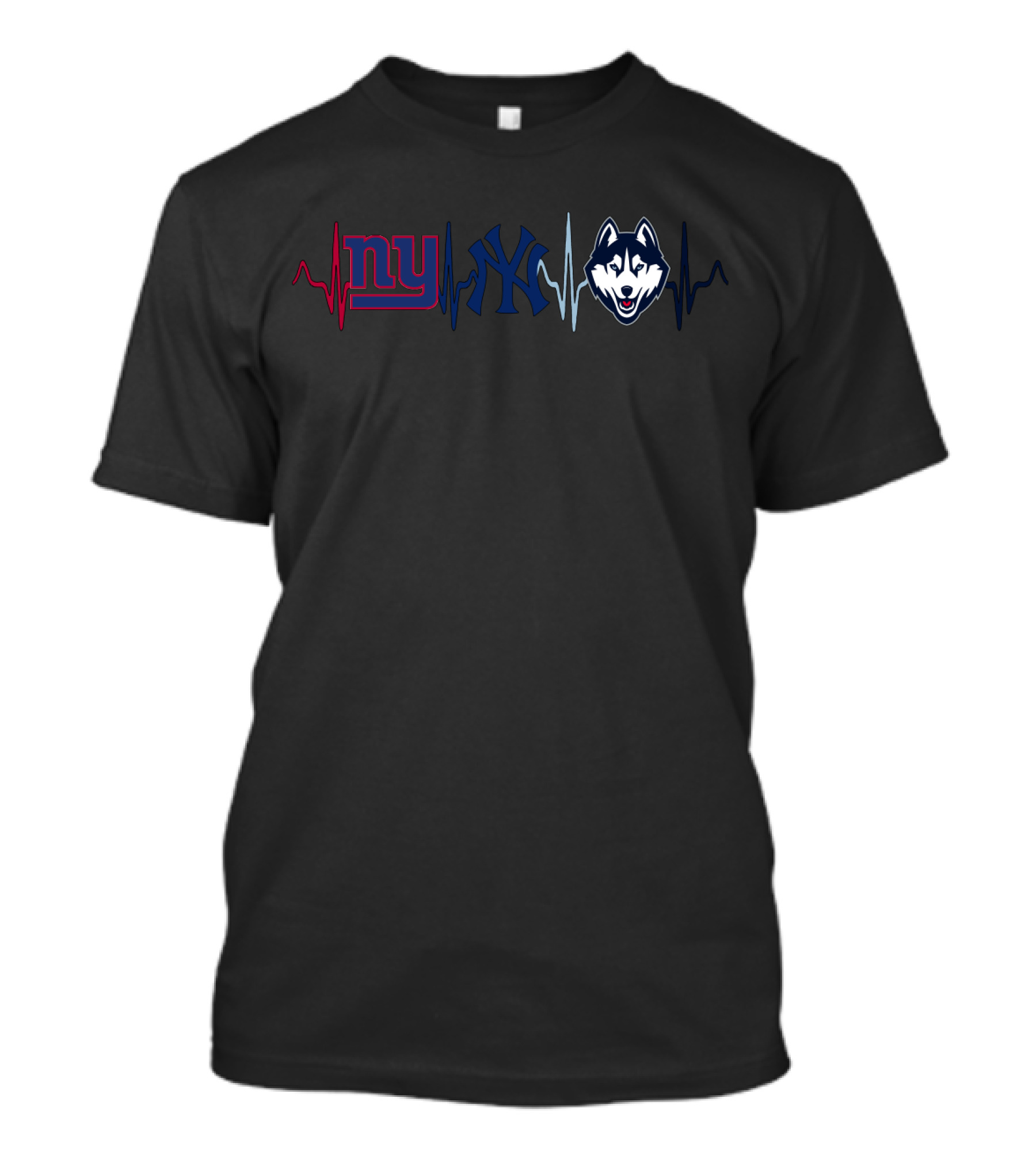 Ny Giants And Yankees Heartbeat With Uconn Huskies T-Shirt