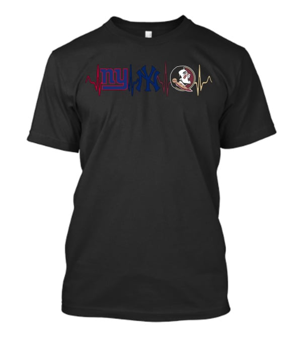 Ny Giants Yankees Fss Football Baseball Heartbeat T-Shirt