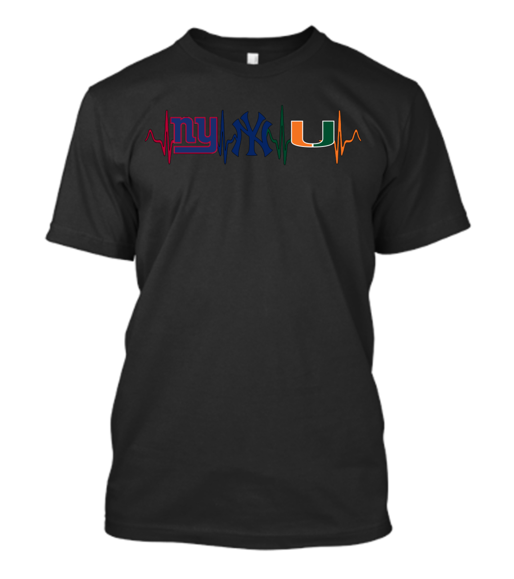 New York Giants Yankees Miami Hurricanes Heartbeat T-Shirt