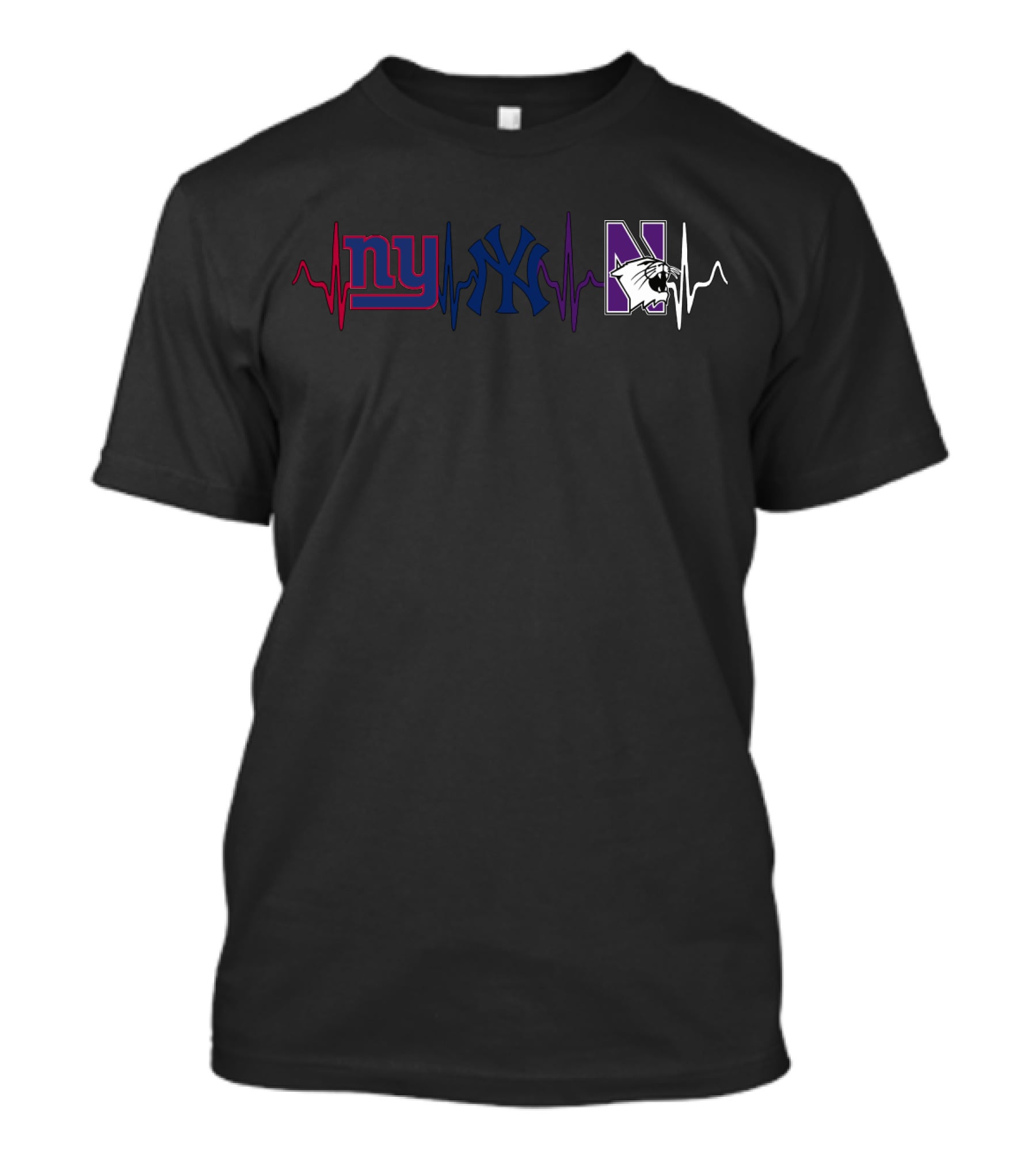 Ny Giants Yankees Northwestern Wildcats Heartbeat T-Shirt