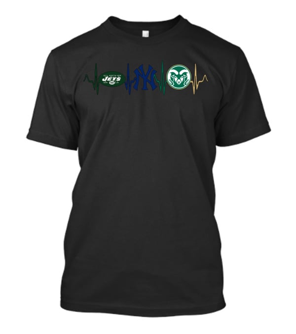 Love New York Jets Yankees Colorado State Rams Heartbeat T-Shirt