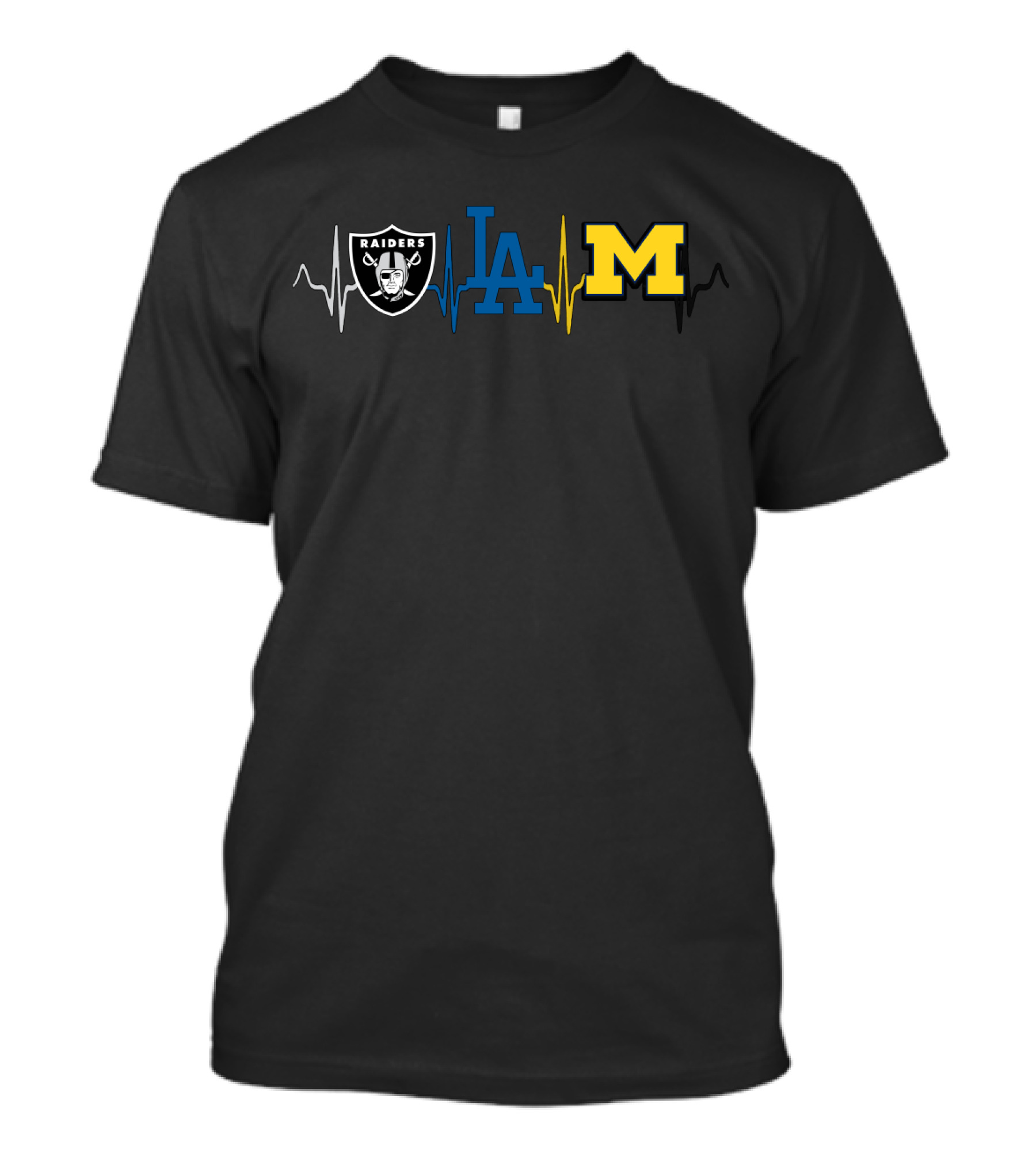 Raiders And Dodgers With Michigan Wolverine Heartbeat T-Shirt