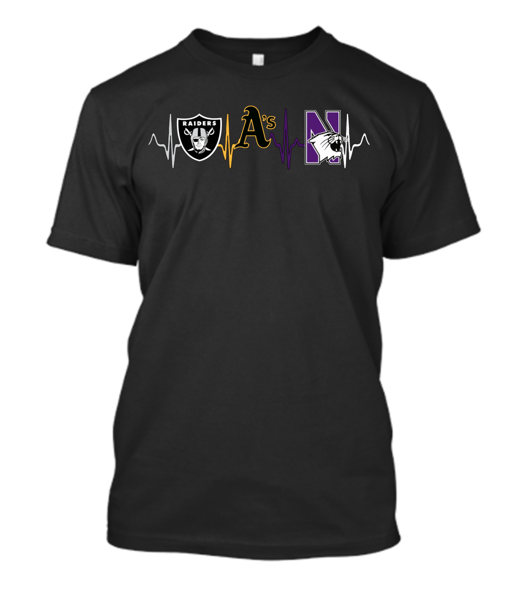 Raiders A's Northwestern Wildcats Heartbeat T-Shirt